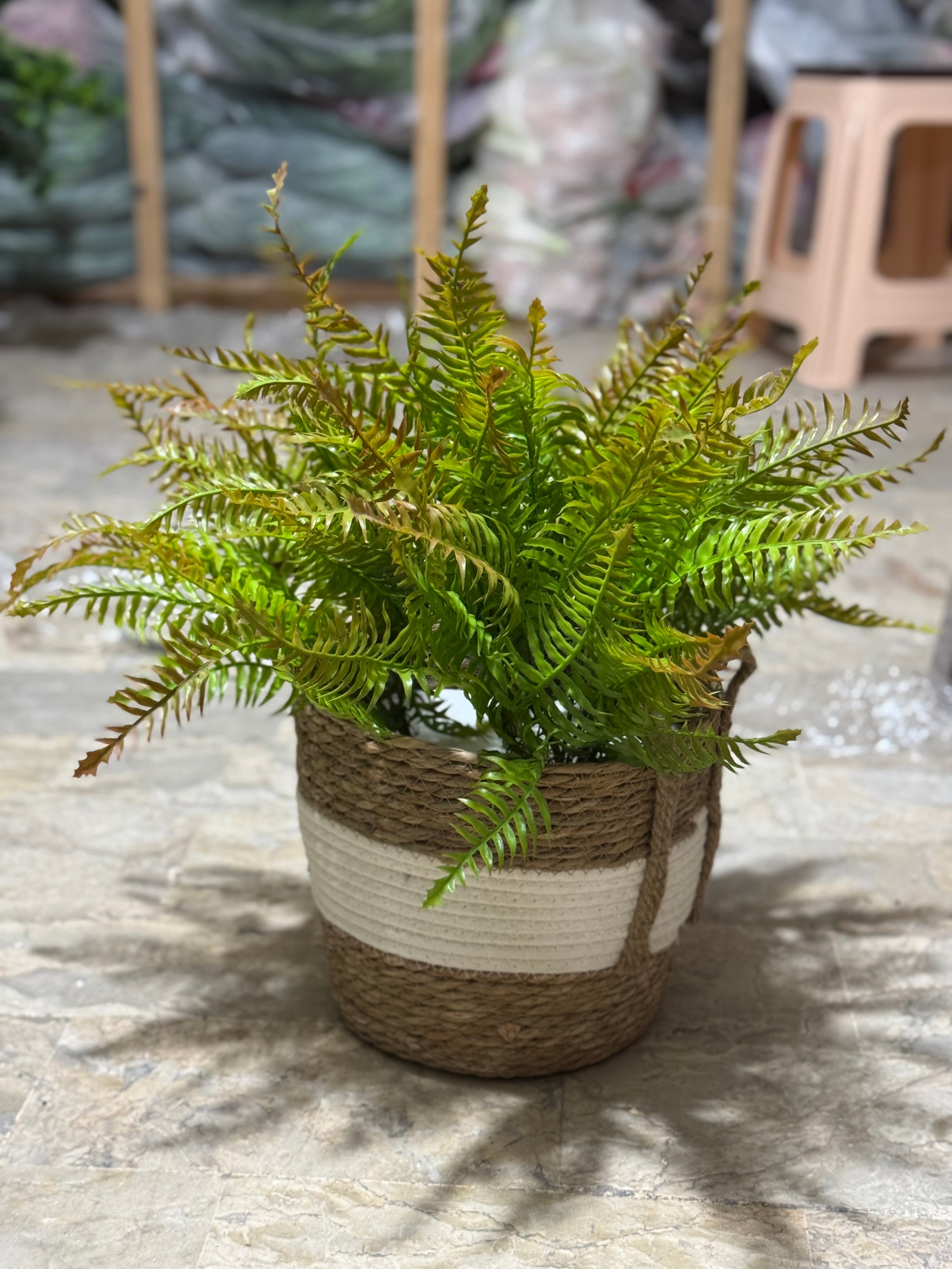 Artificial Potted Plant with Faux Greenery in Woven Jute Basket