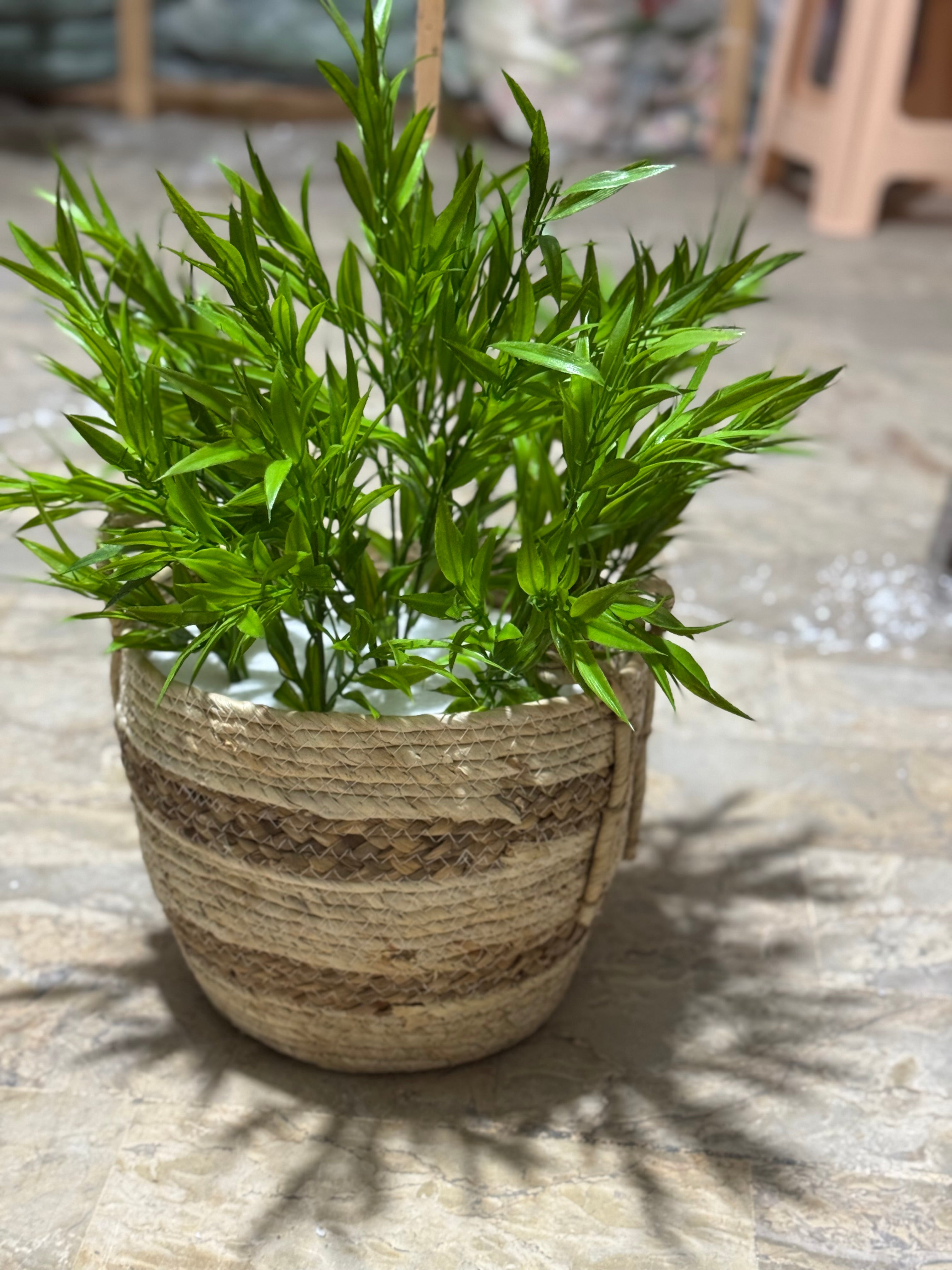 Artificial Potted Plant with Faux Greenery in Woven Jute Basket
