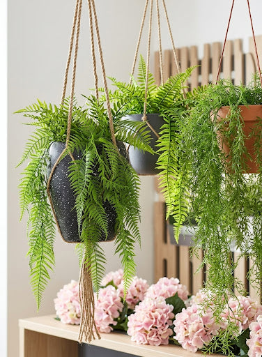 Artificial Hanging Plant Black Pot  Jute Rope