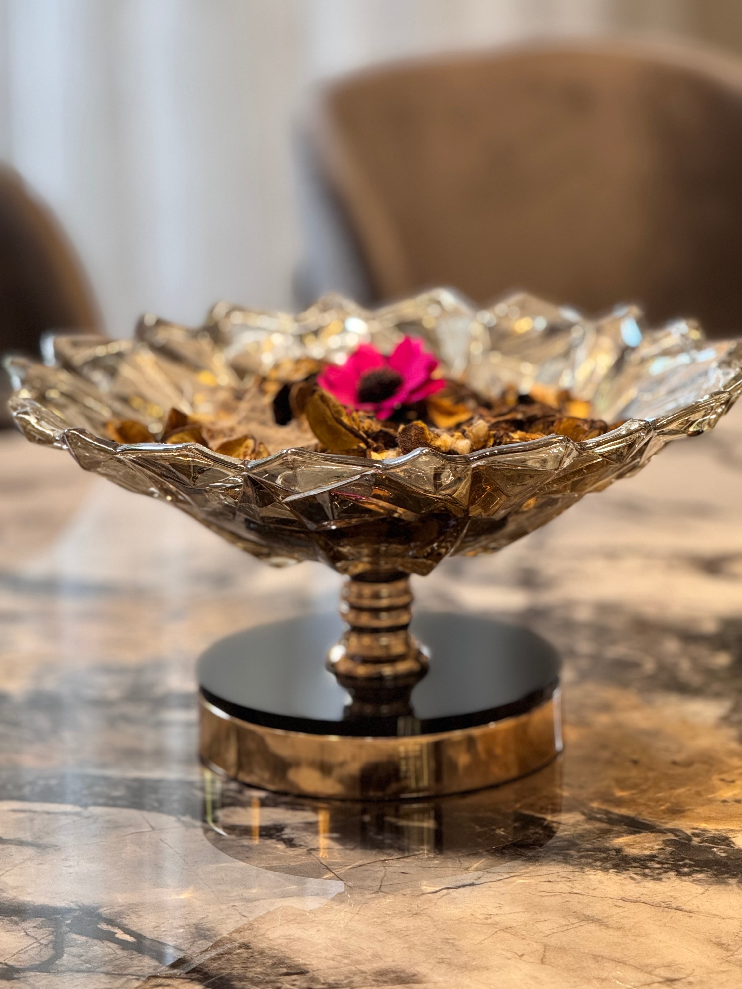 Amber Crystal-Cut Pedestal Bowl