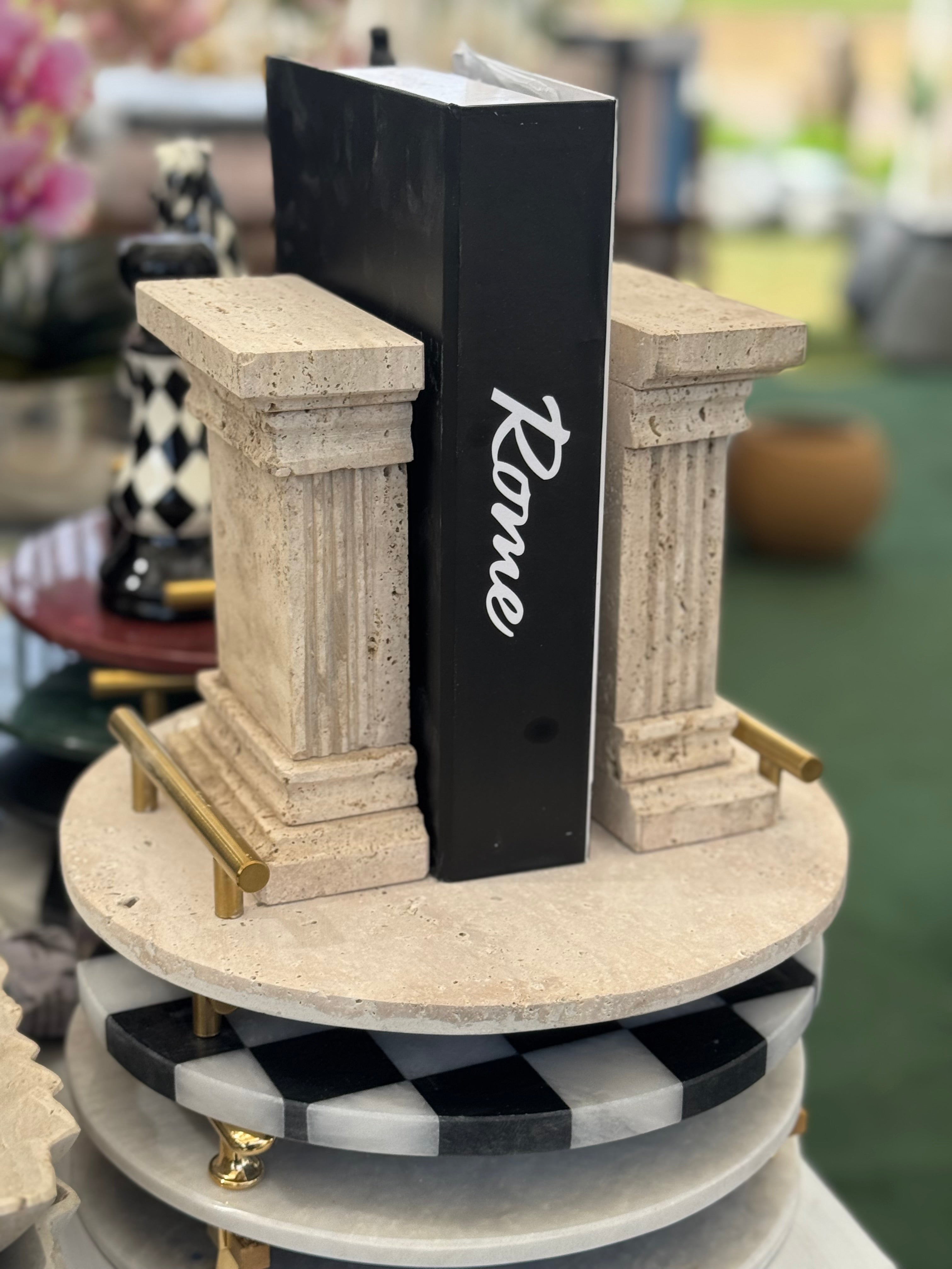 Travertine Bookend – Natural Stone Modern Luxe Shelf Accent