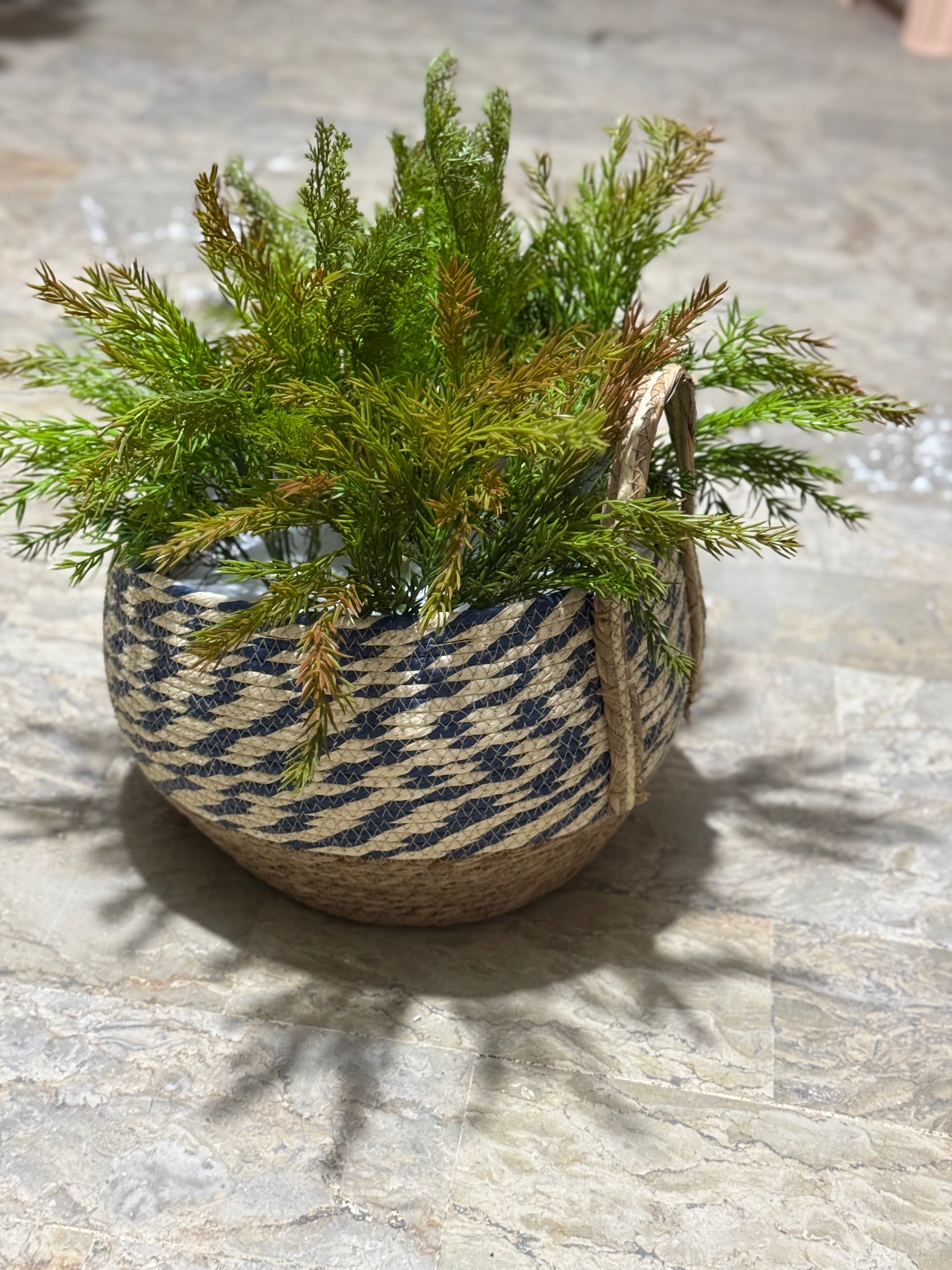 Artificial Potted Plant with Faux Greenery in Woven Jute Basket