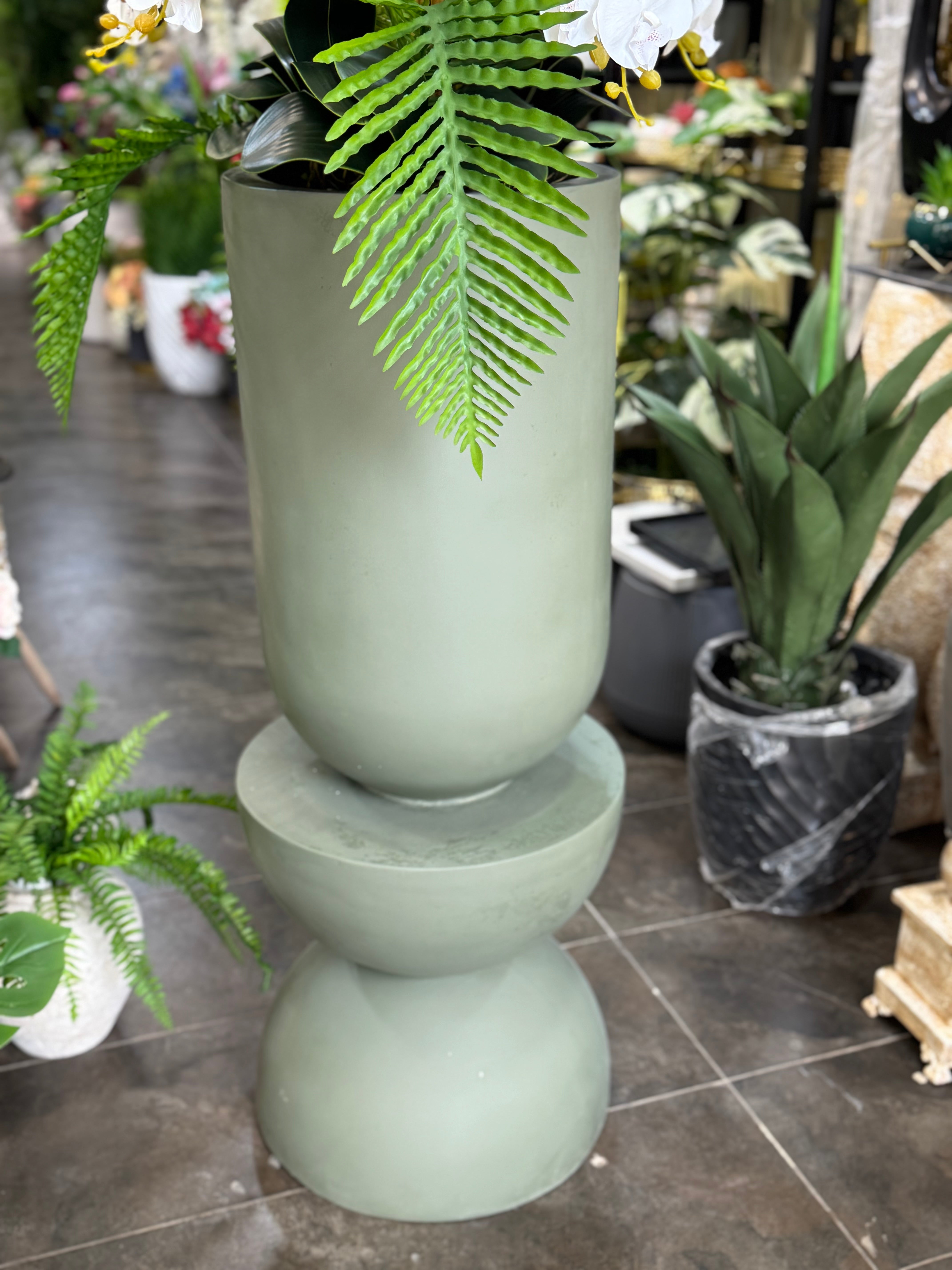 Exquisite Large Artificial White Orchid Arrangement in Contemporary Green Pedestal Planter