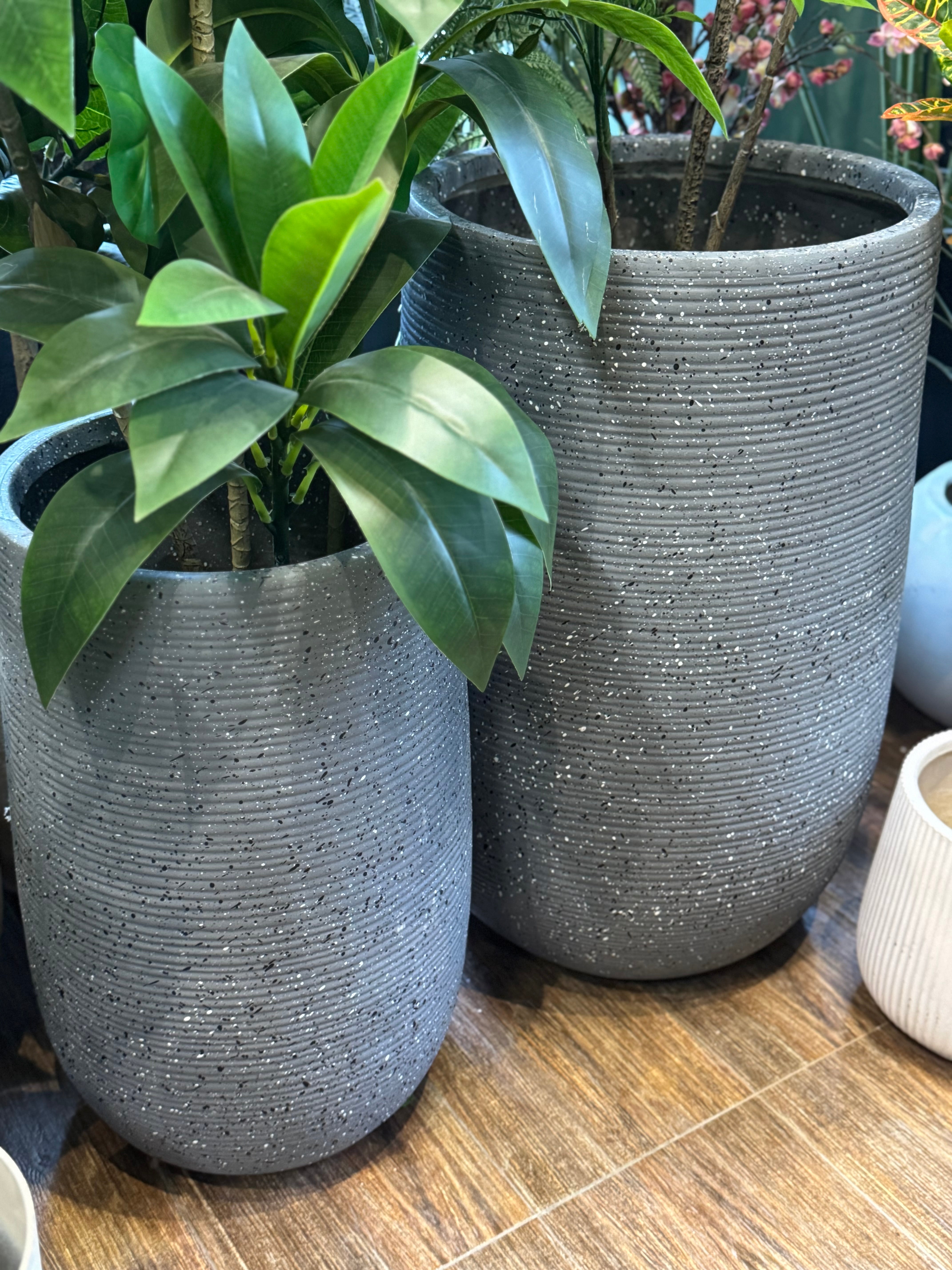 Modern Ribbed Terrazzo & Speckled Fiberstone Planters