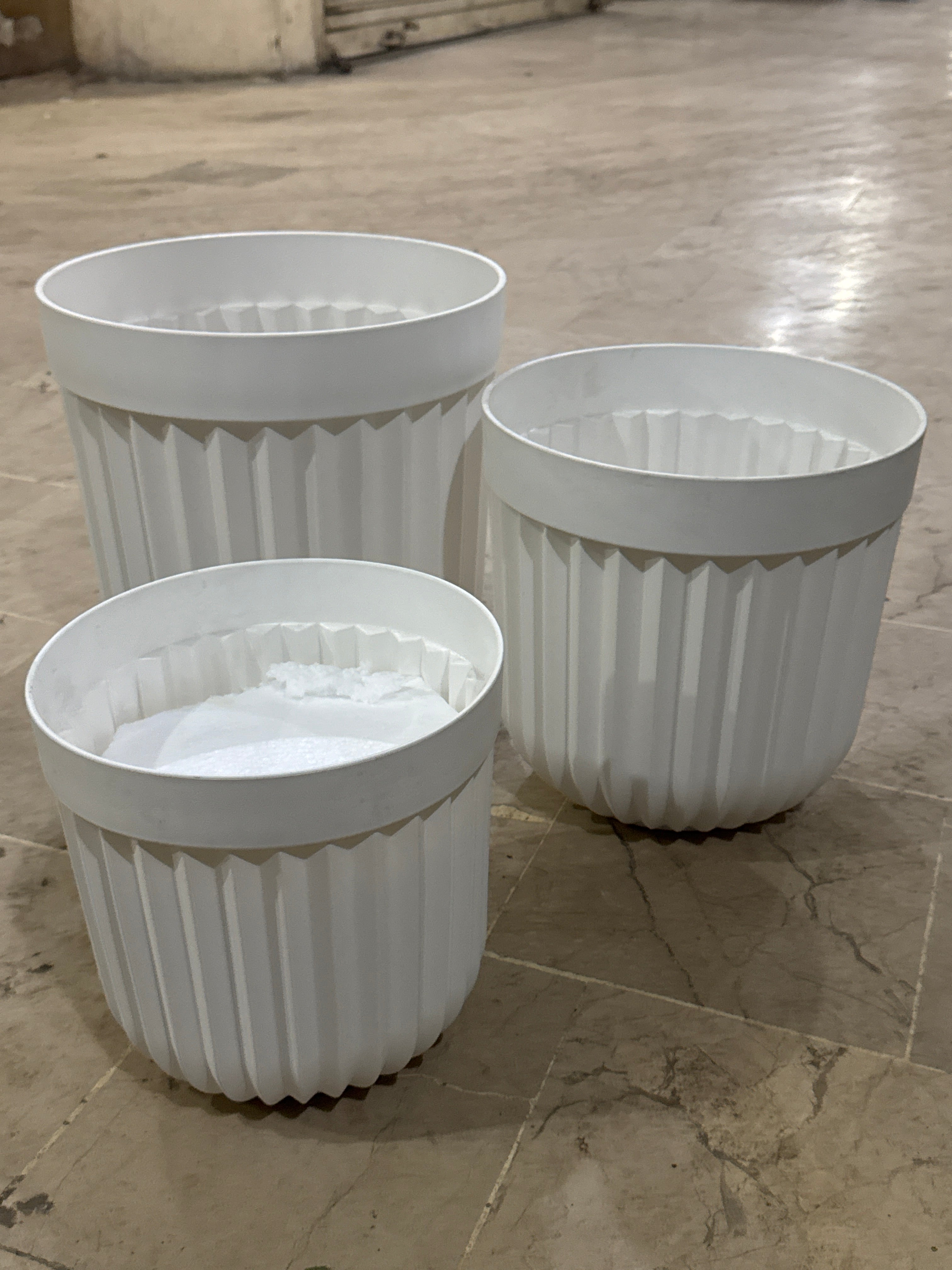 Modern Black Ribbed Planter Set