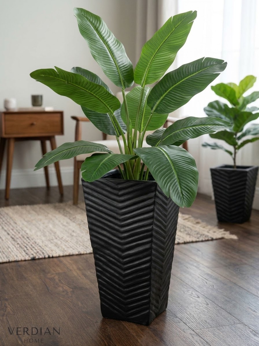 Textured Square Resin Tall Planter