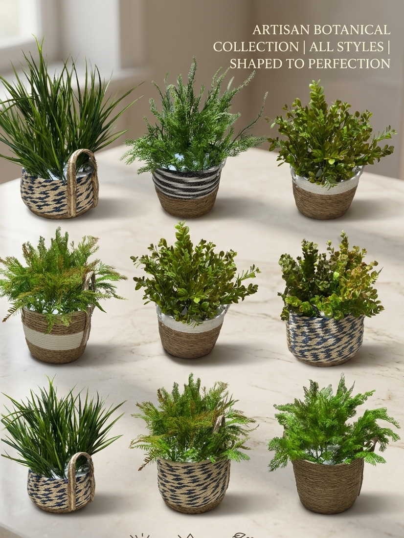 Artificial Potted Plant with Faux Greenery in Woven Jute Basket