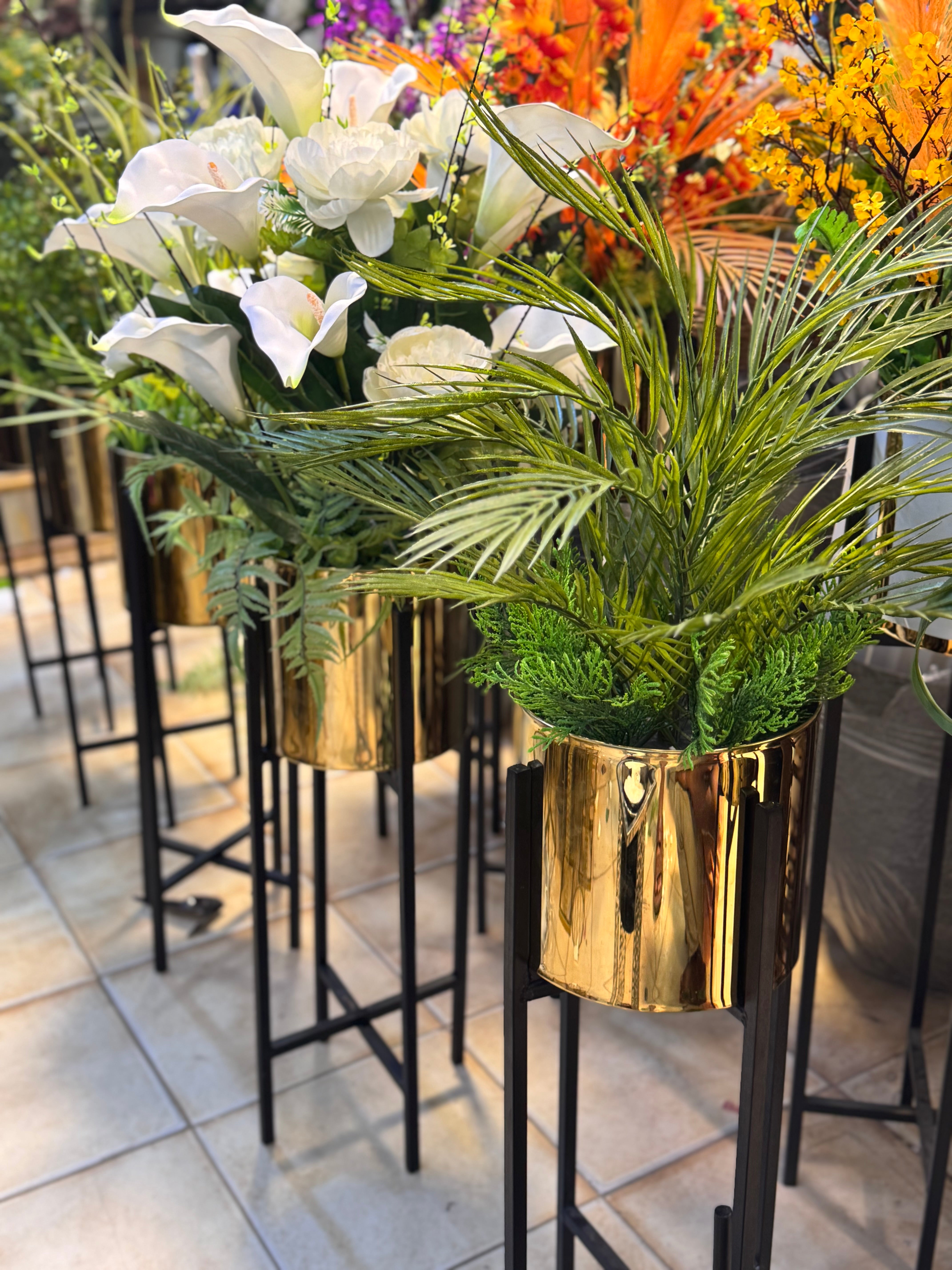 Metal stand with plants