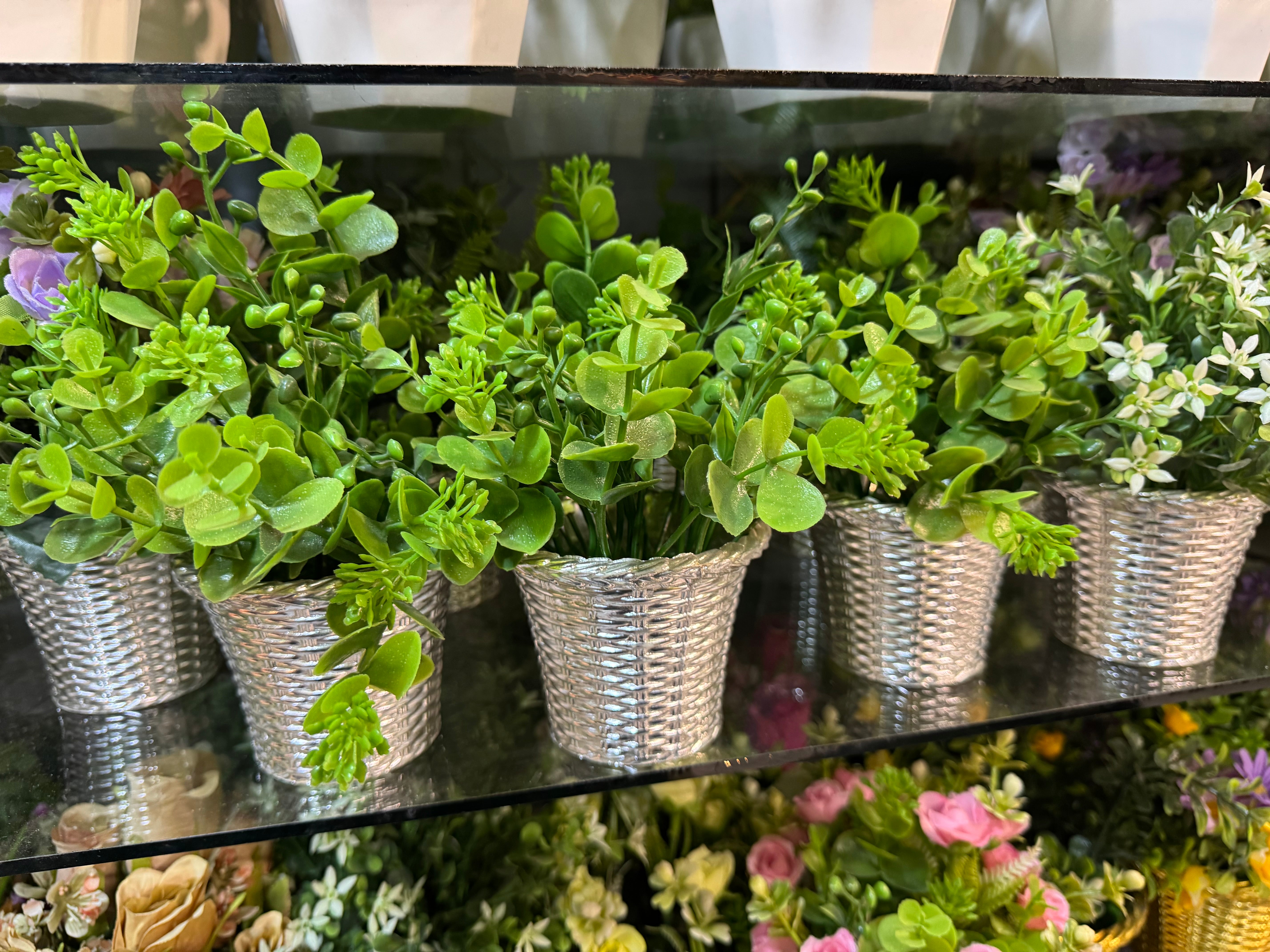 Mini floral golden silver pots