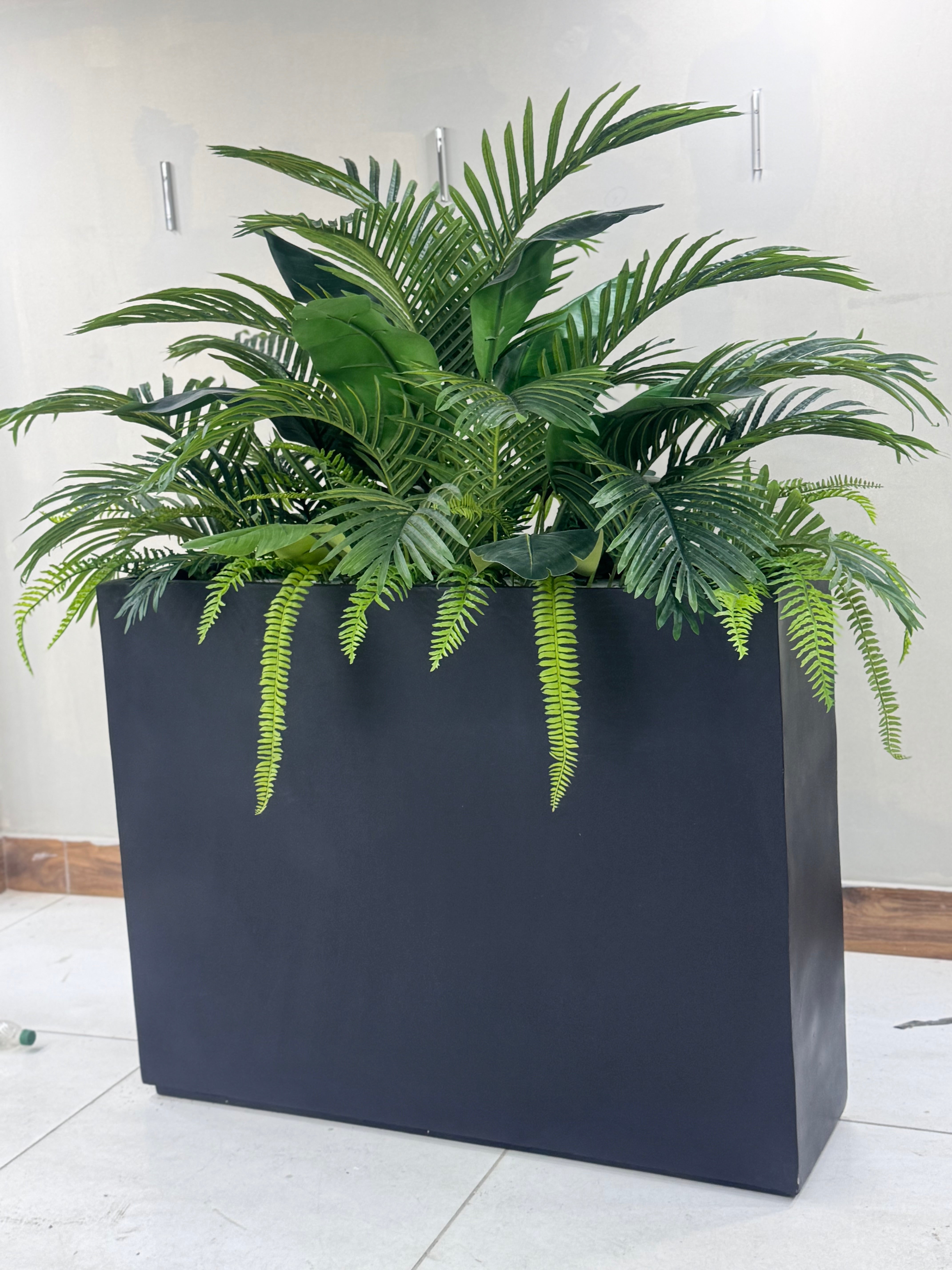 Tropical Horizon Fiber Planter – Premium Palm & Fern Arrangement