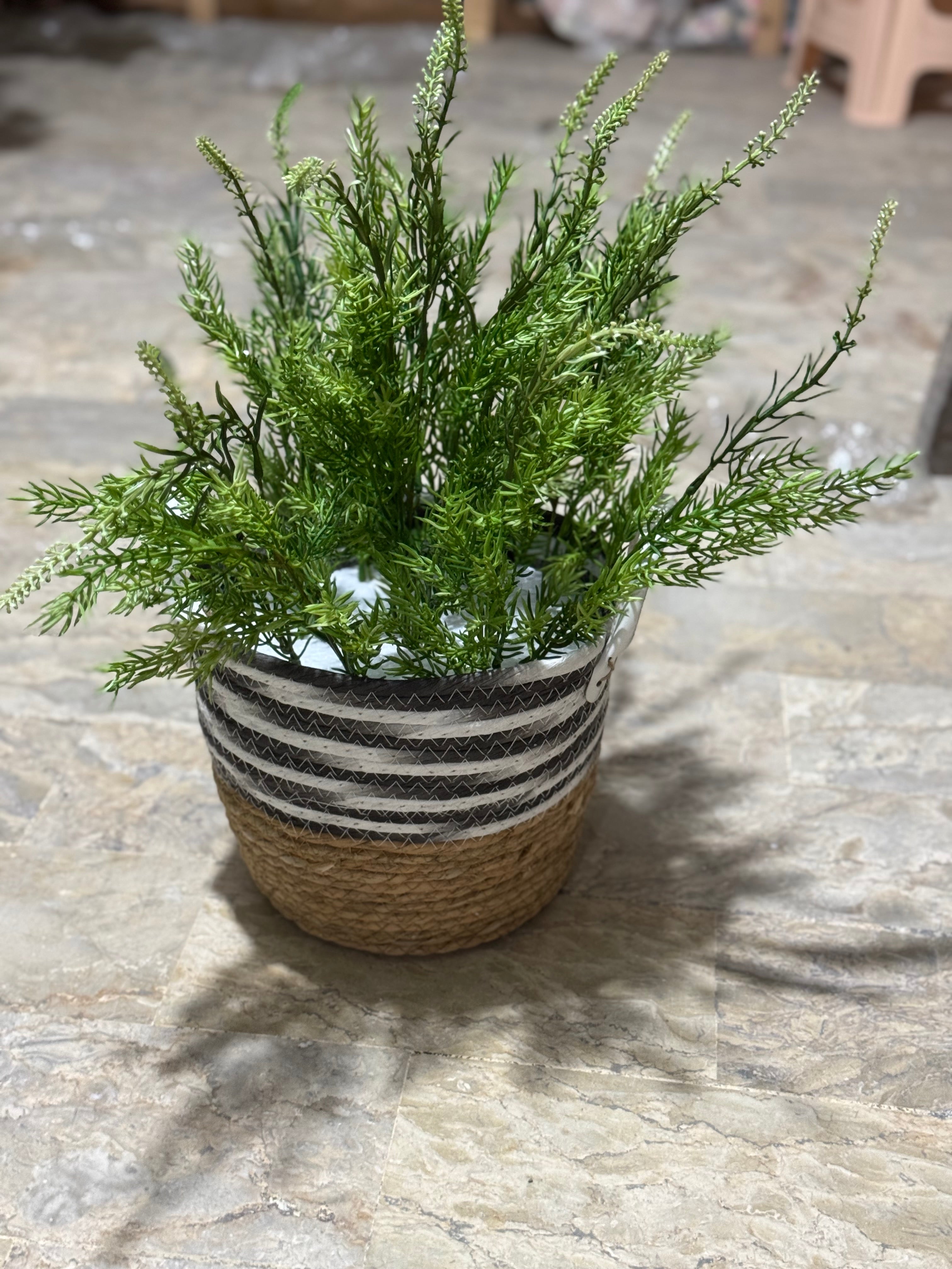 Artificial Potted Plant with Faux Greenery in Woven Jute Basket