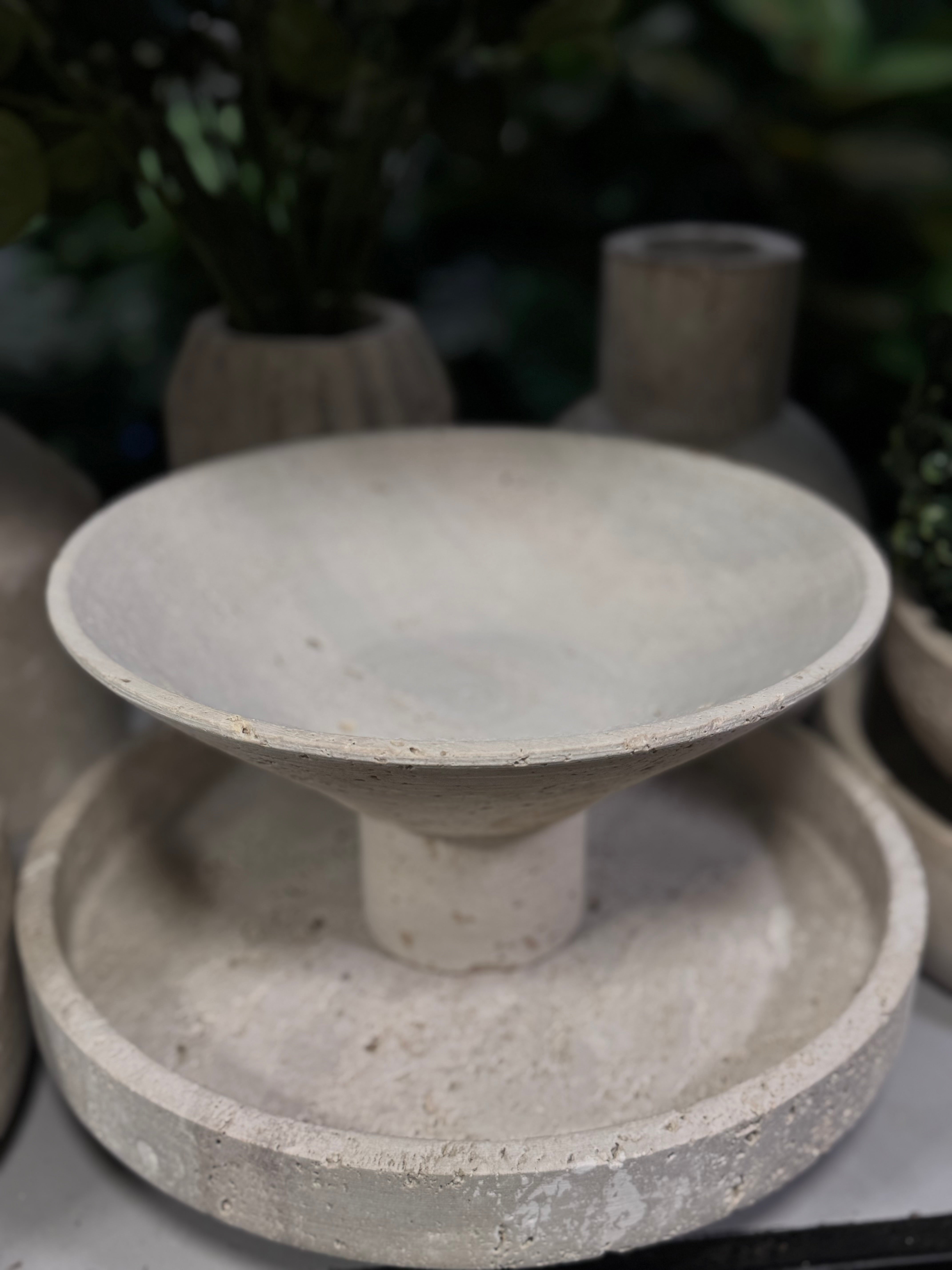 Natural Travertine Pedestal Bowl