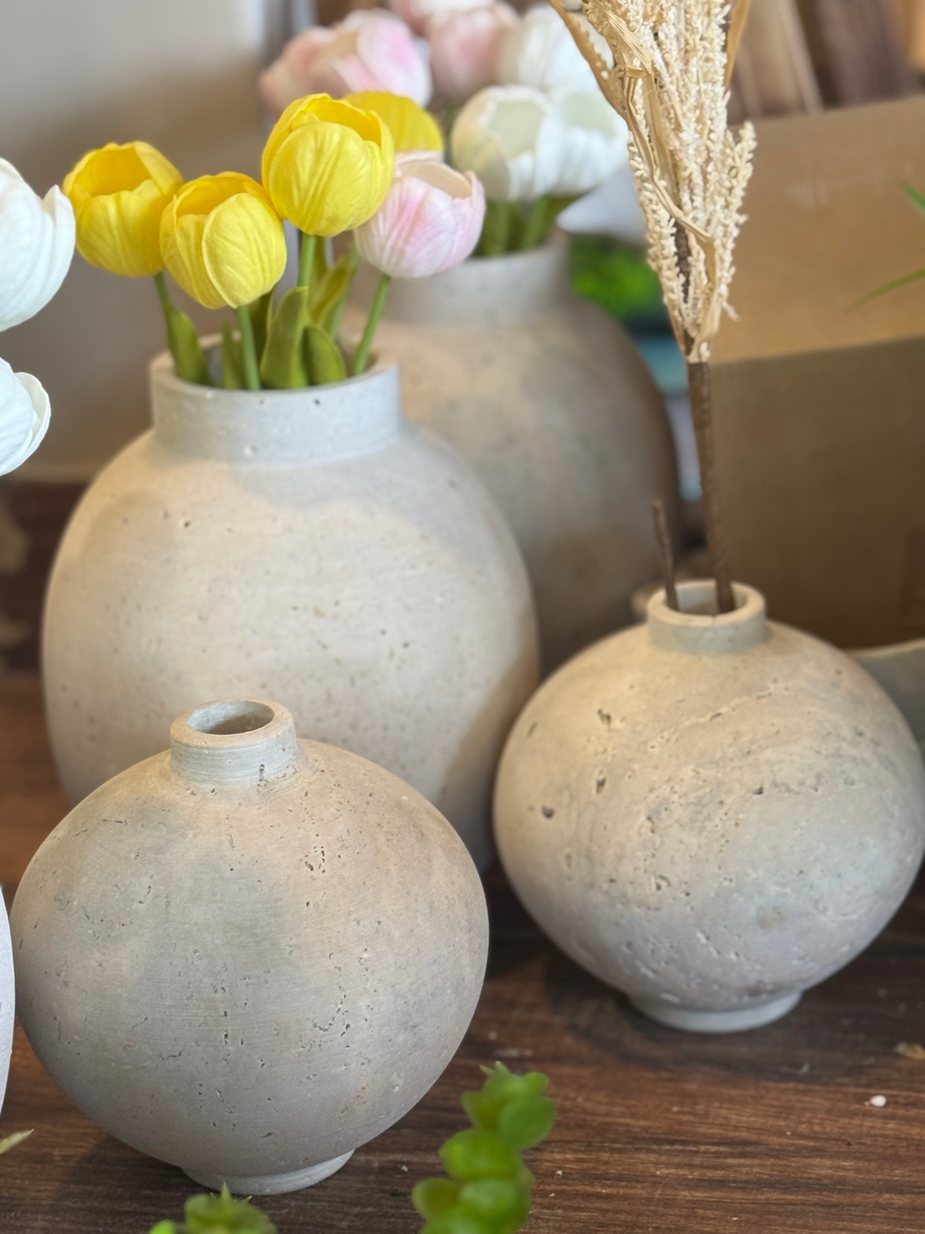 Travertine Modern Vase – Natural Stone Minimal Luxe Décor