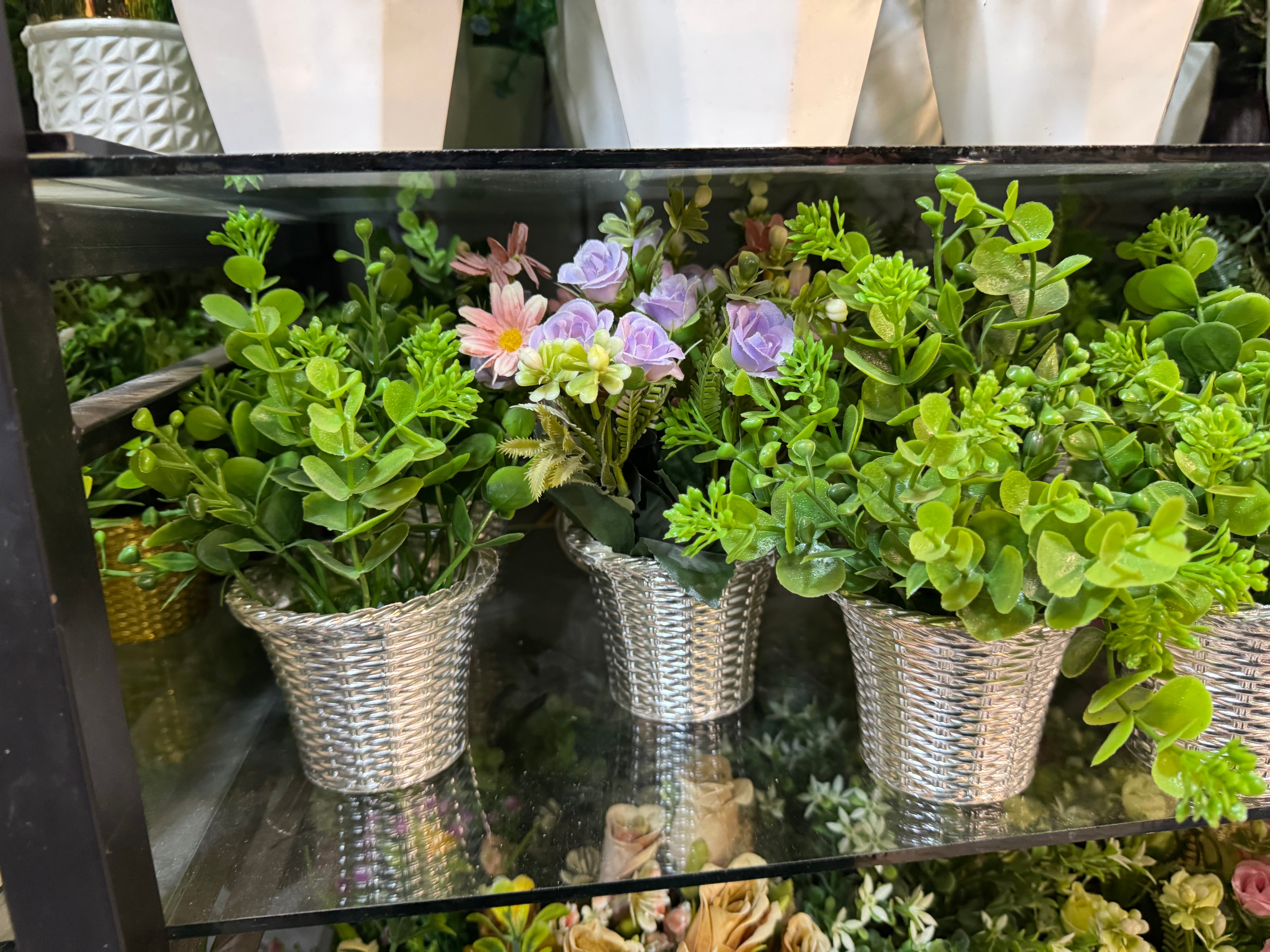 Mini floral golden silver pots