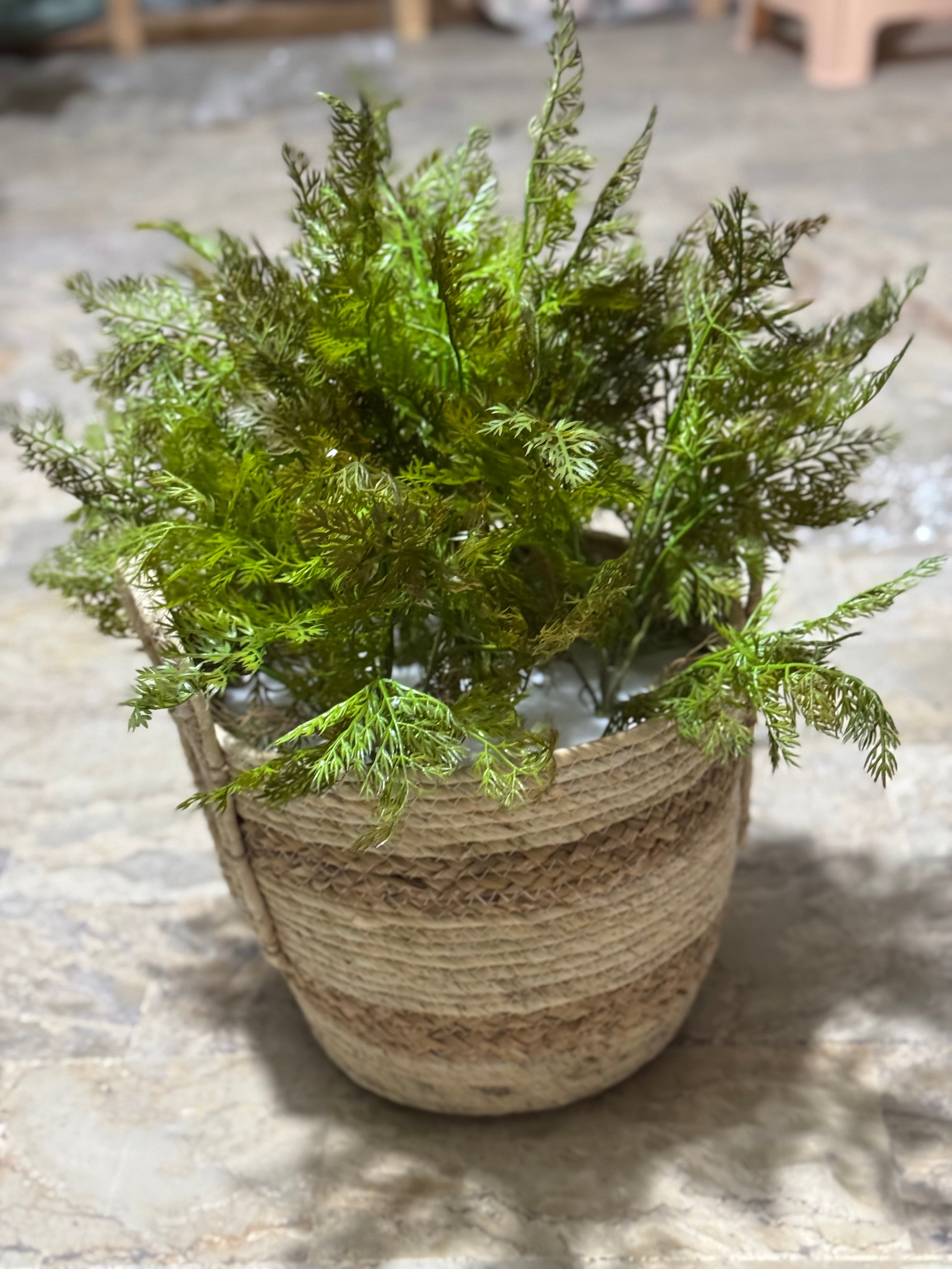 Artificial Potted Plant with Faux Greenery in Woven Jute Basket