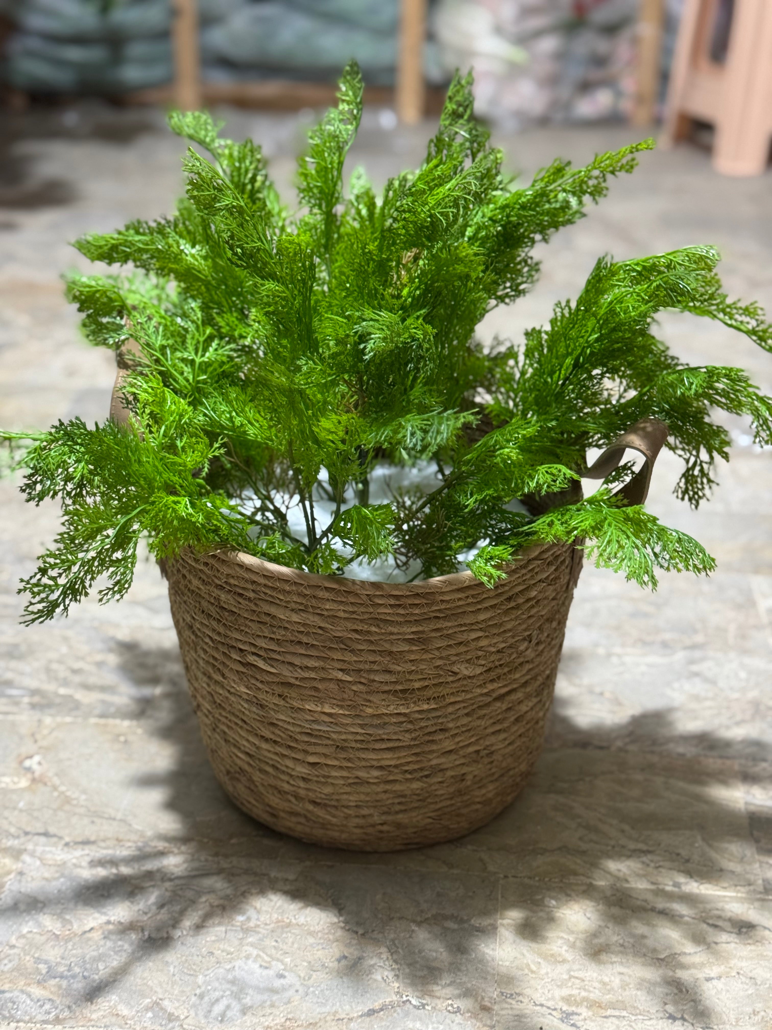 Artificial Potted Plant with Faux Greenery in Woven Jute Basket