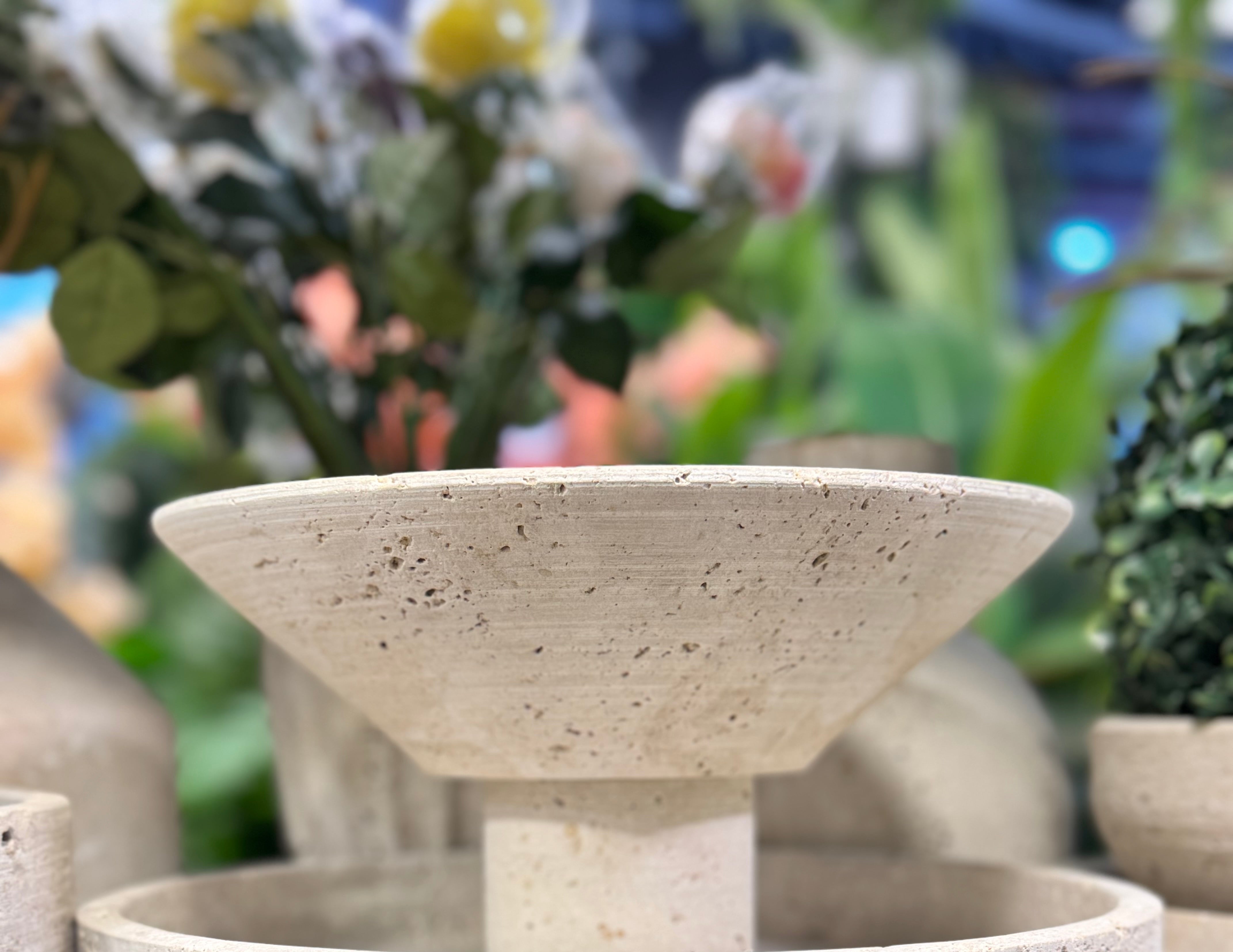 Natural Travertine Pedestal Bowl