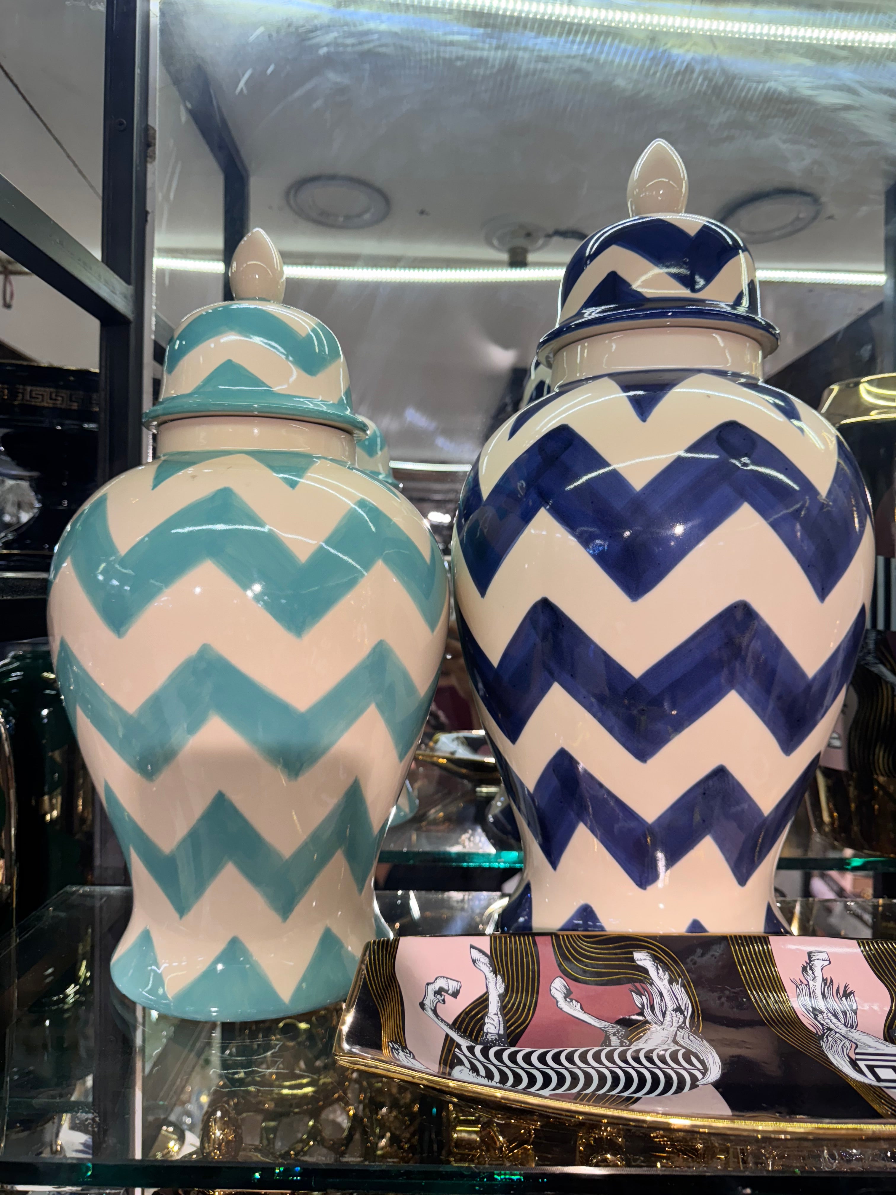 Chevron Pattern Ceramic Ginger Jars