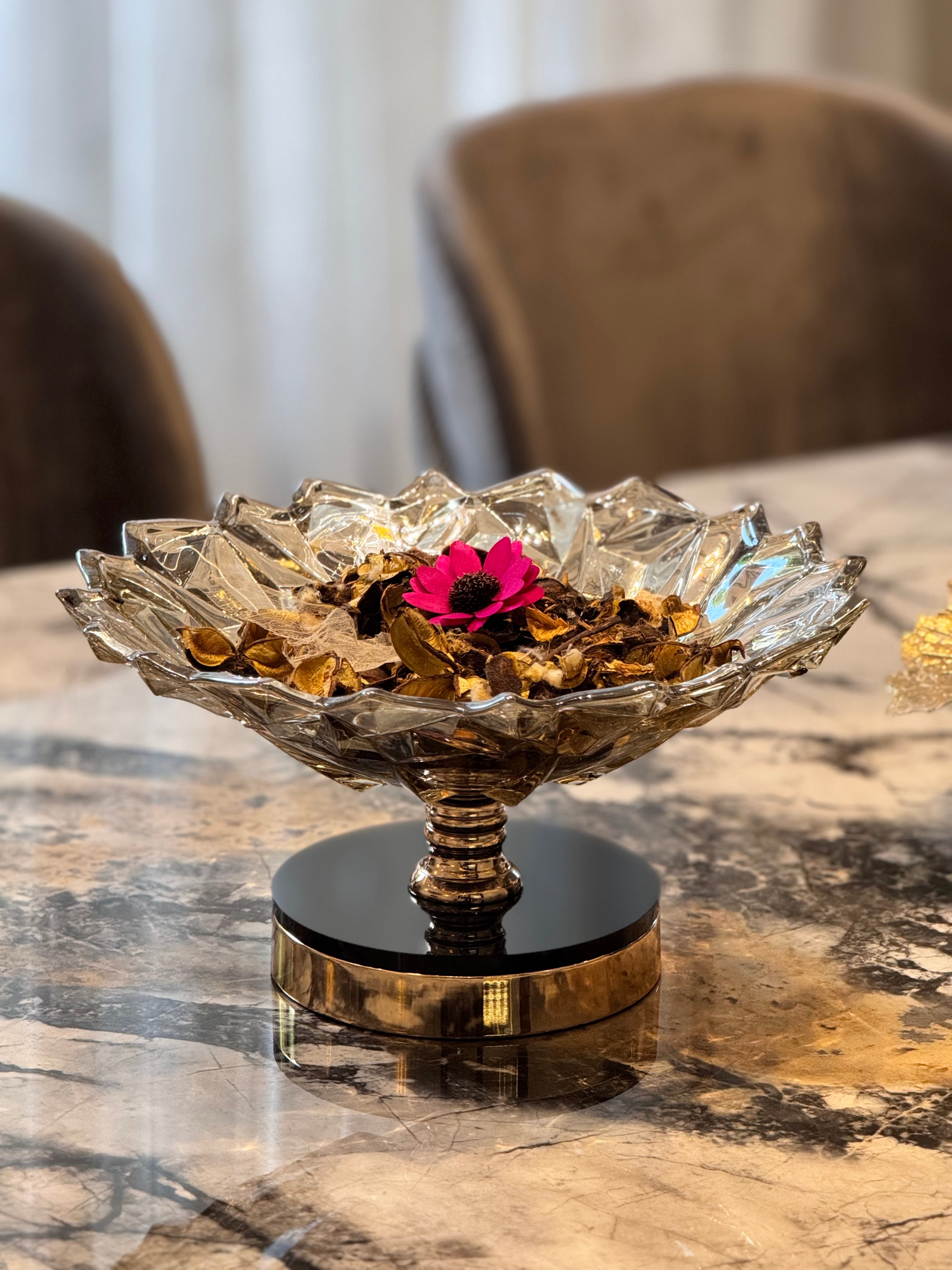 Amber Crystal-Cut Pedestal Bowl