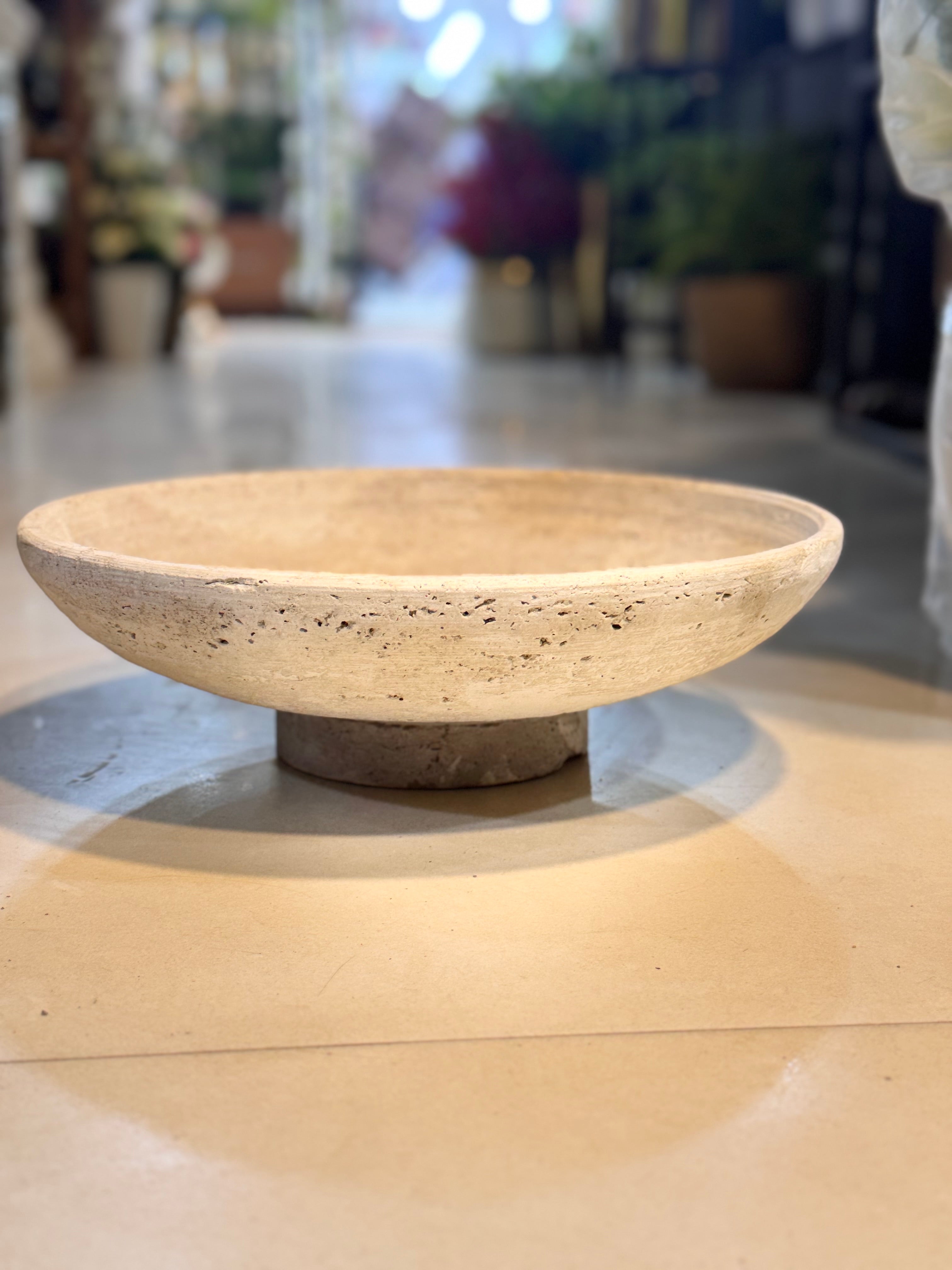 Natural Travertine Pedestal Bowl