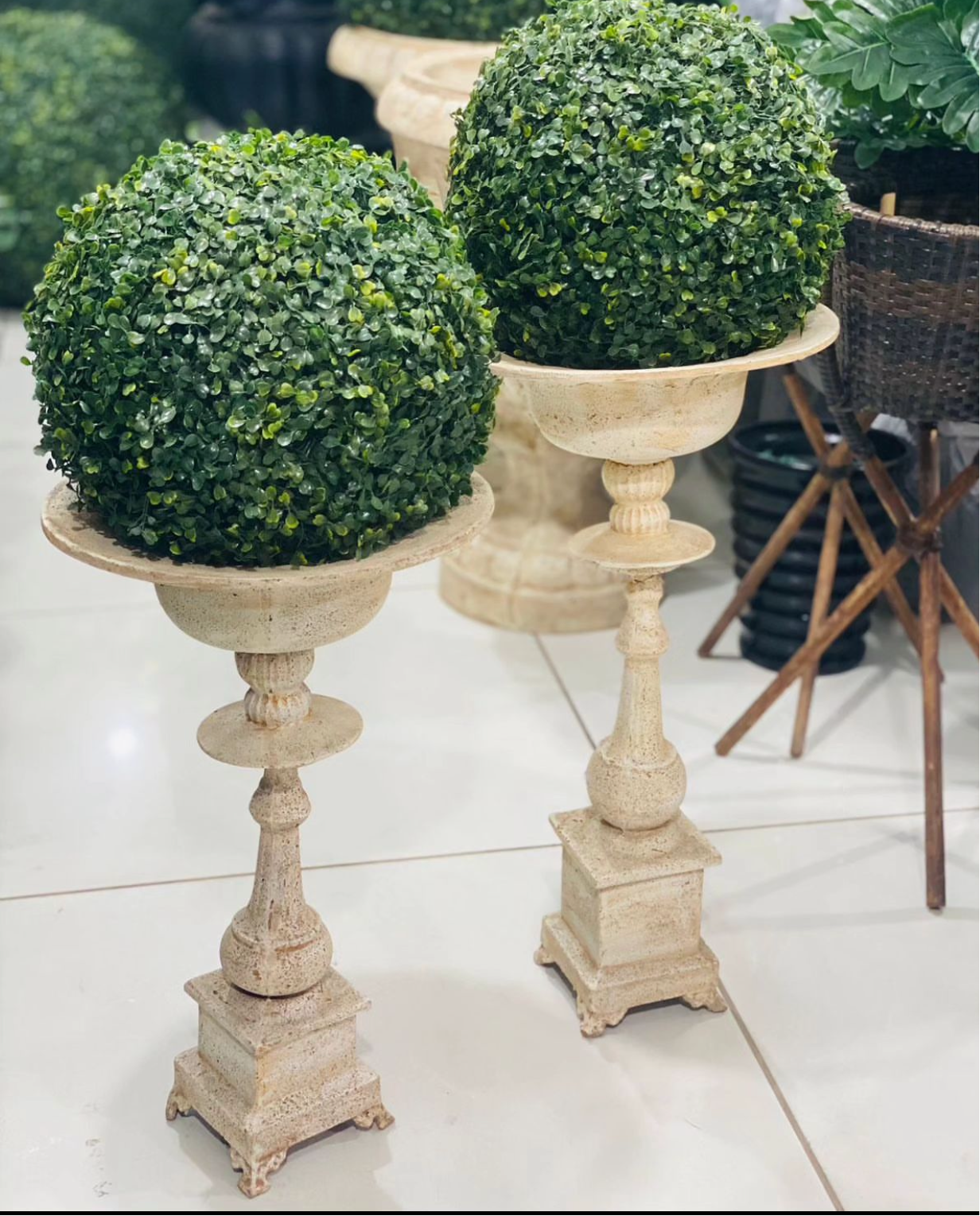 Sleek Victorian Urns with topiaries