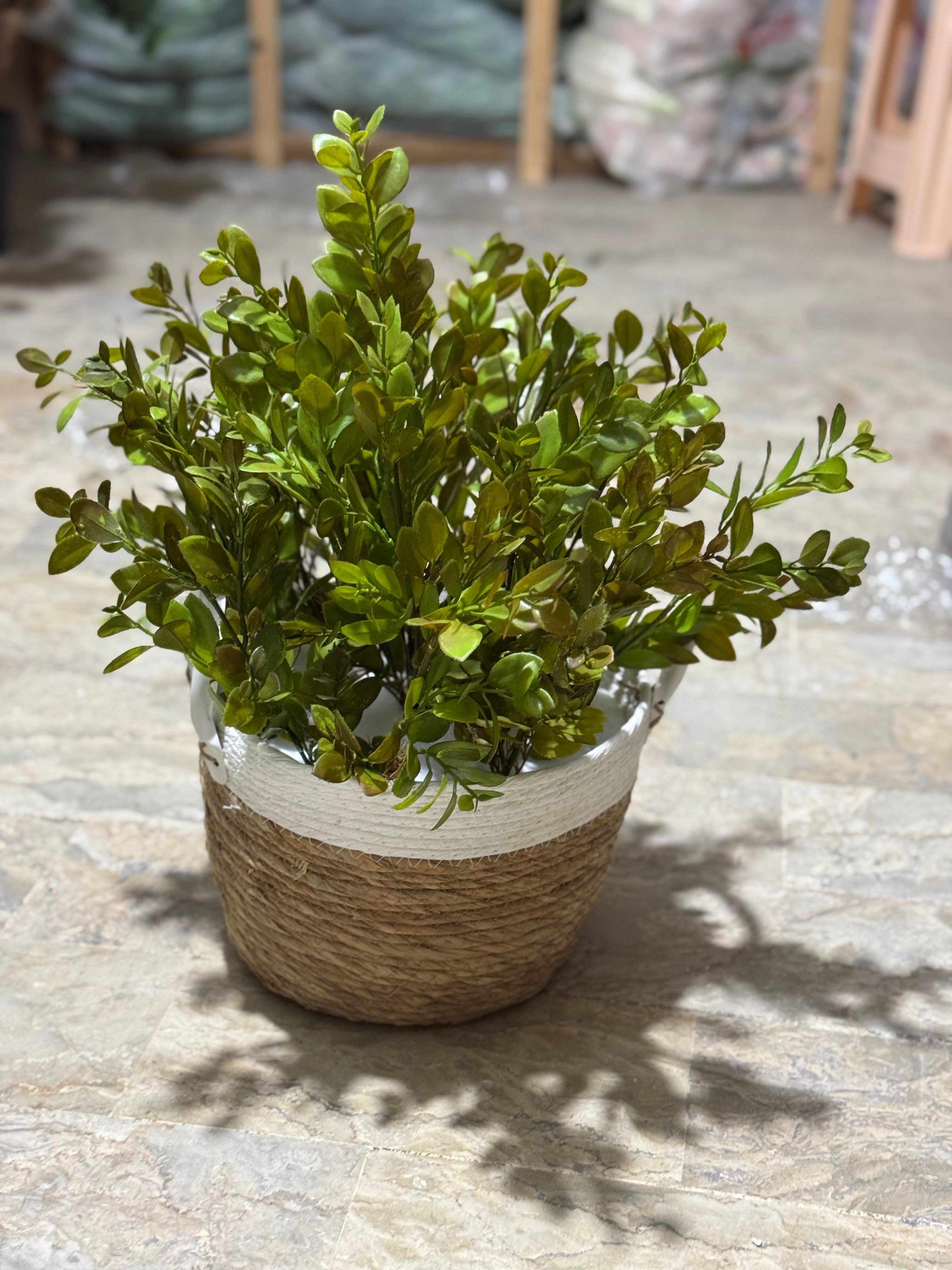 Artificial Potted Plant with Faux Greenery in Woven Jute Basket