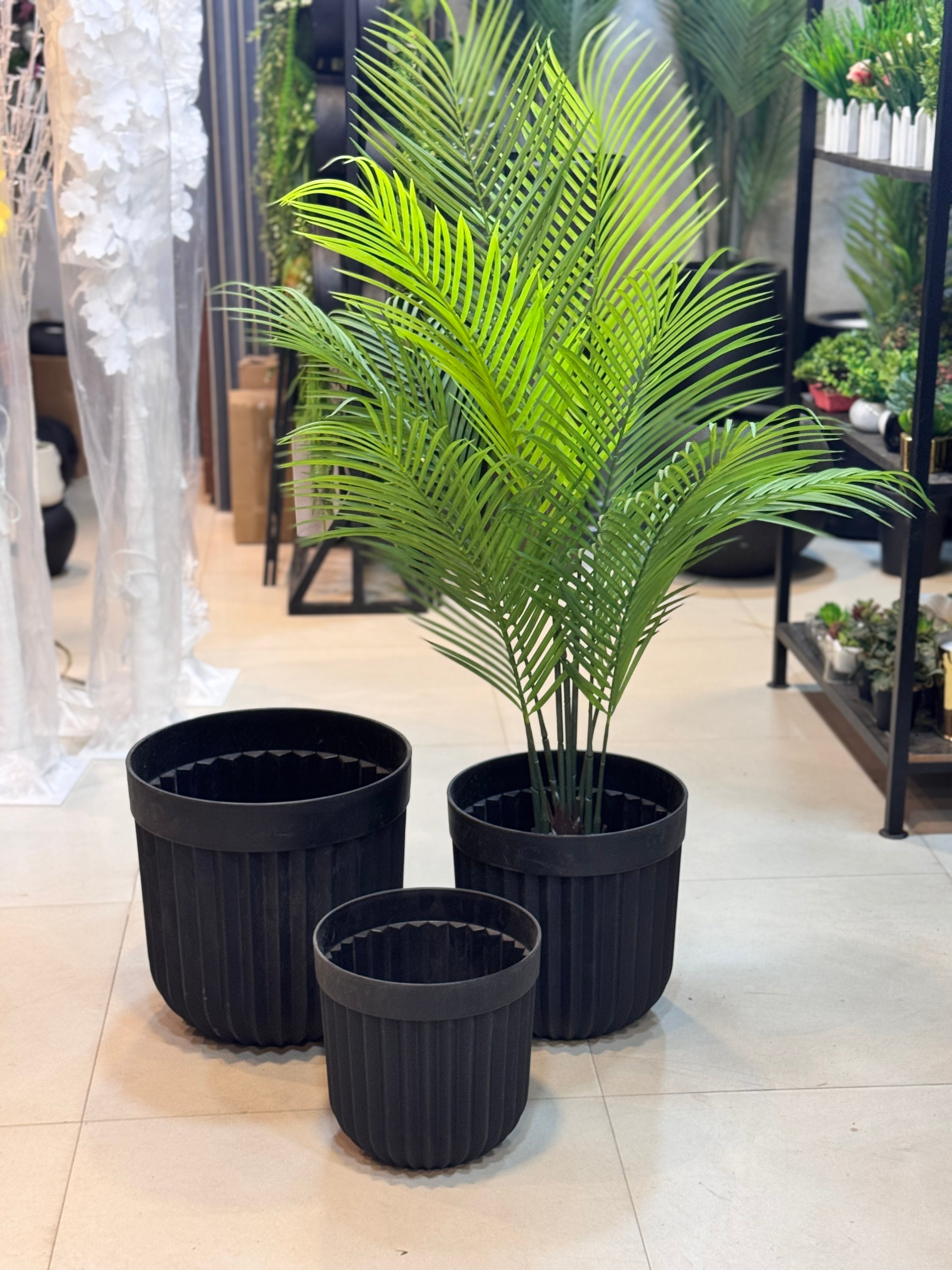 Modern Black Ribbed Planter Set
