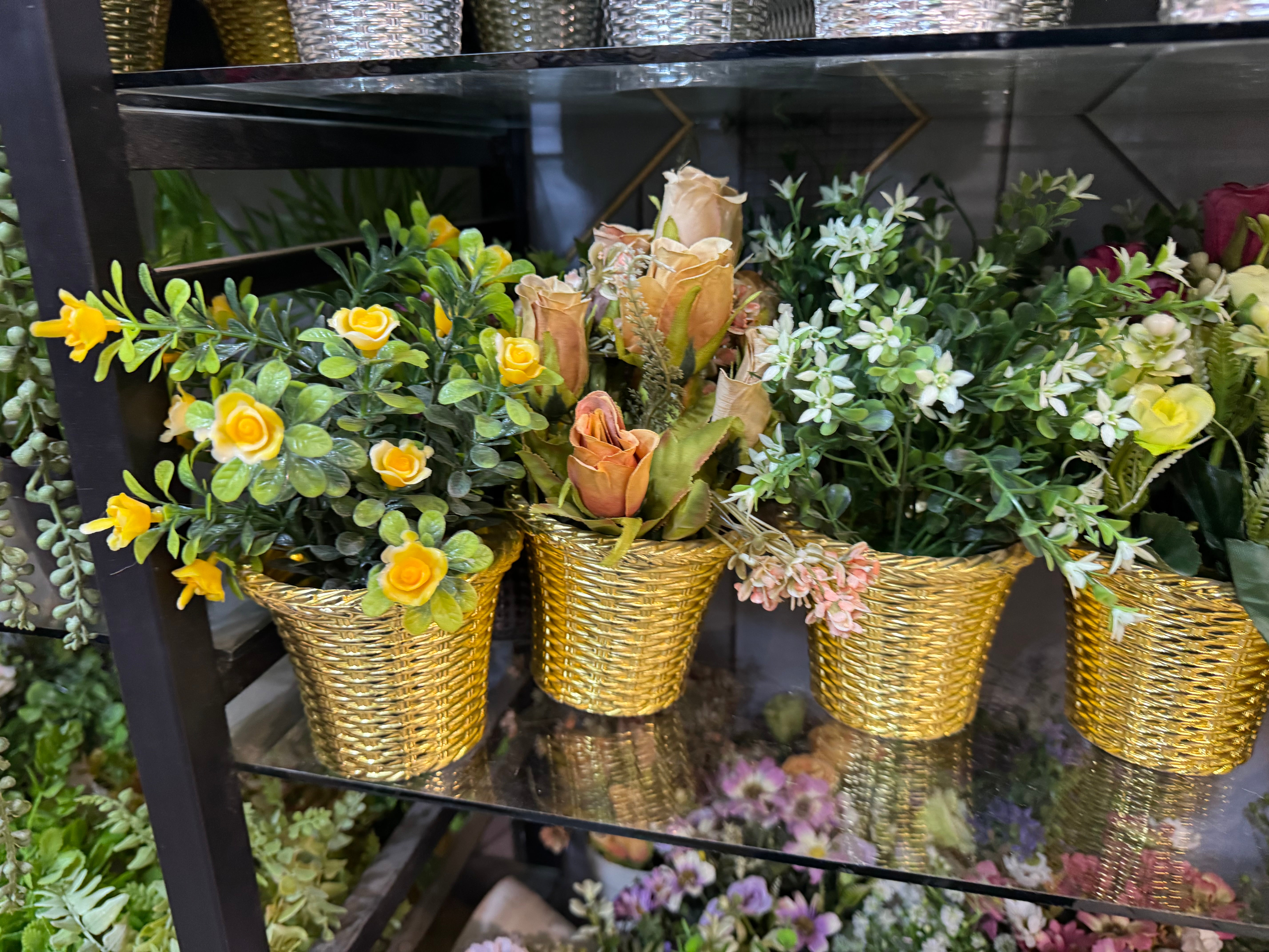 Mini floral golden silver pots