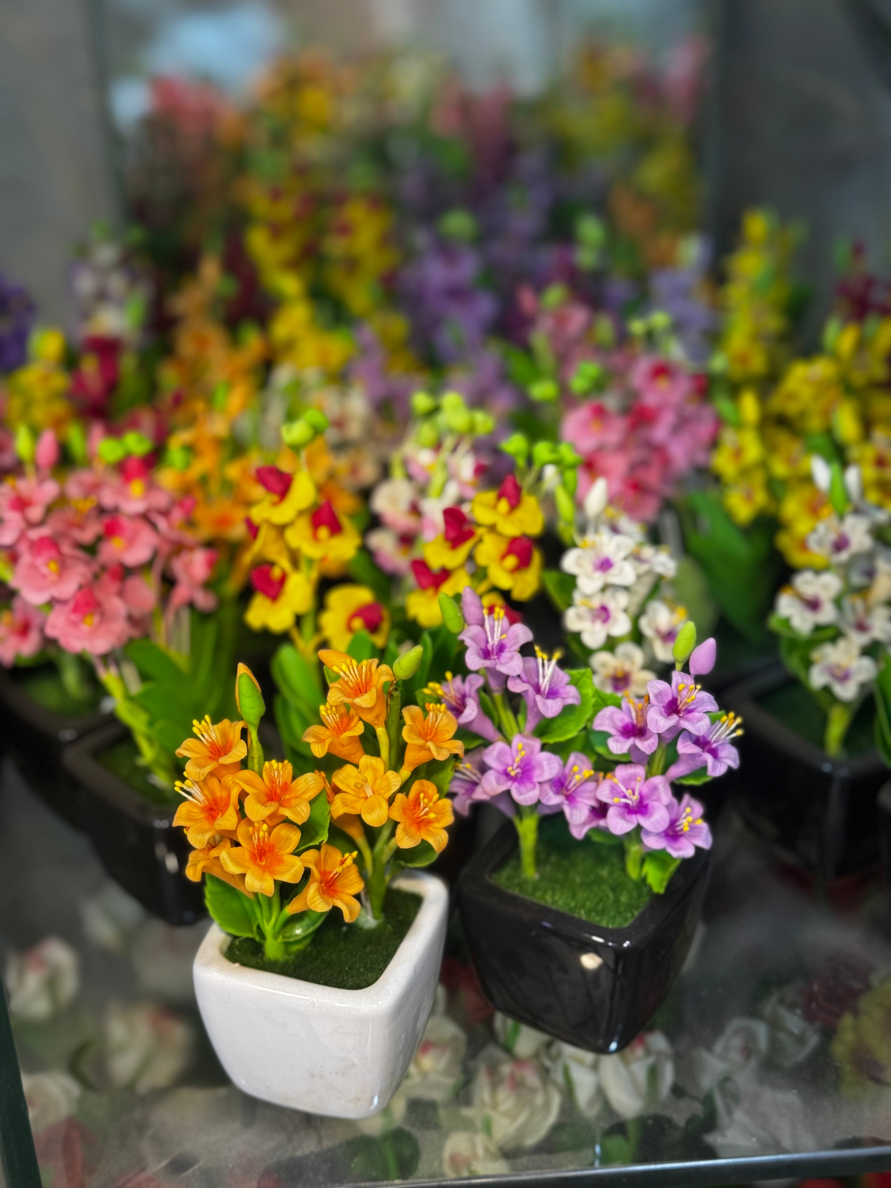 Handmade floral ceramic pots