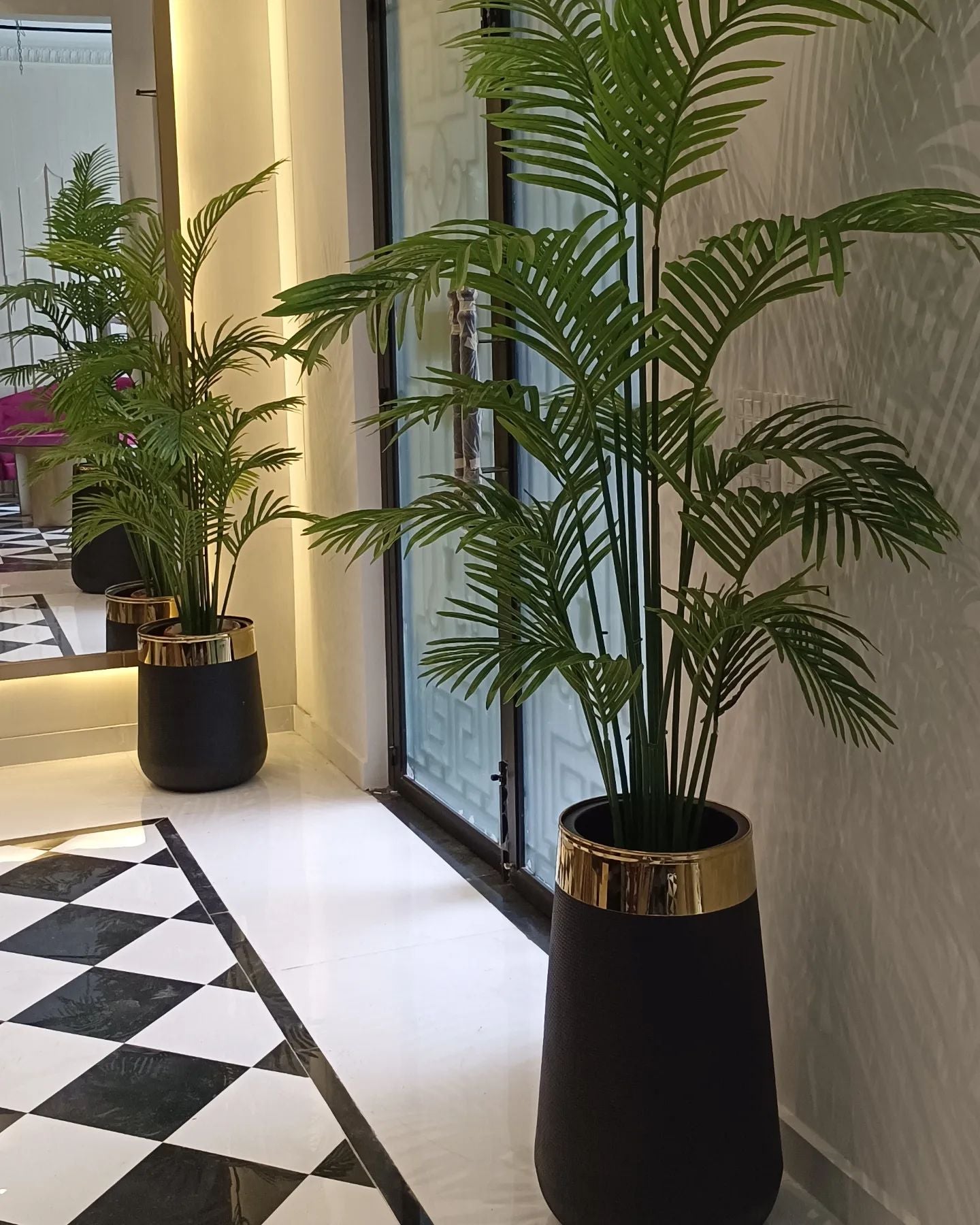 areca palm artificial plant Areca Palm with Gold Strip Planter – Fantasia Florist