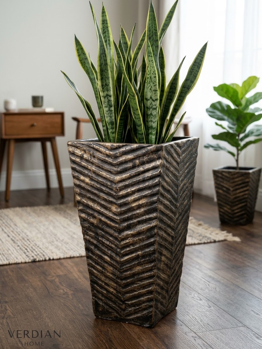 Textured Square Resin Tall Planter