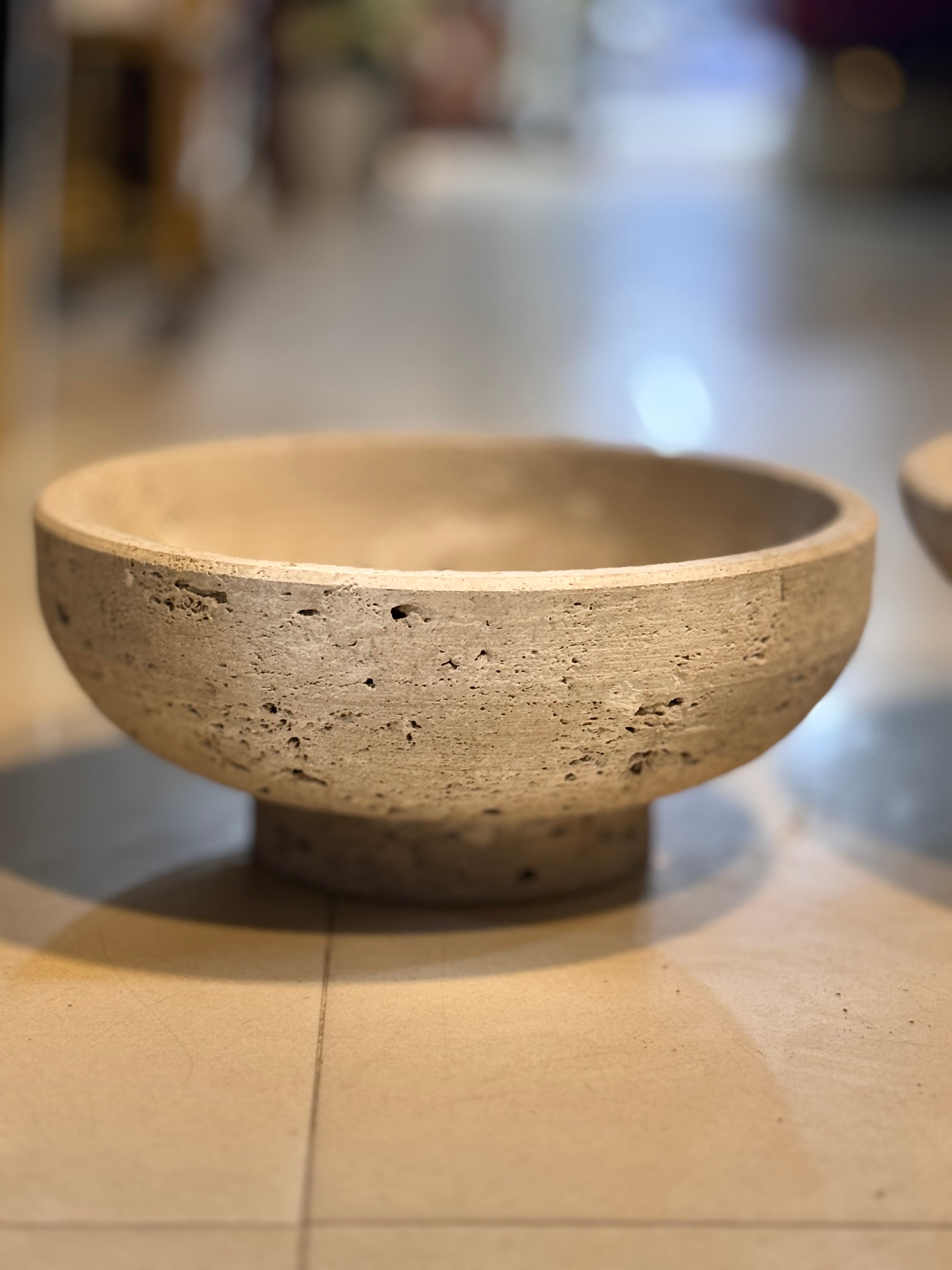 Natural Travertine Pedestal Bowl