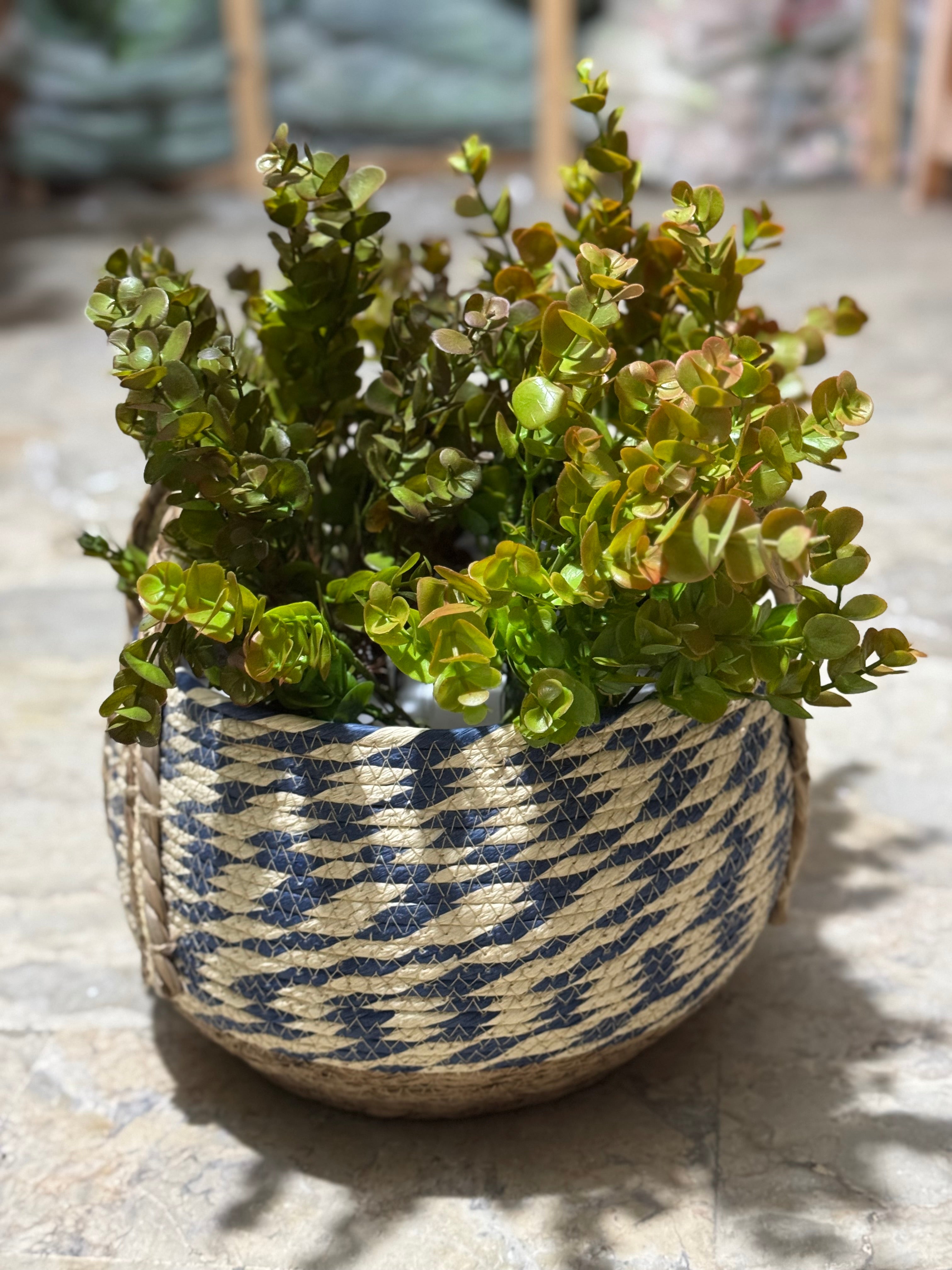 Artificial Potted Plant with Faux Greenery in Woven Jute Basket