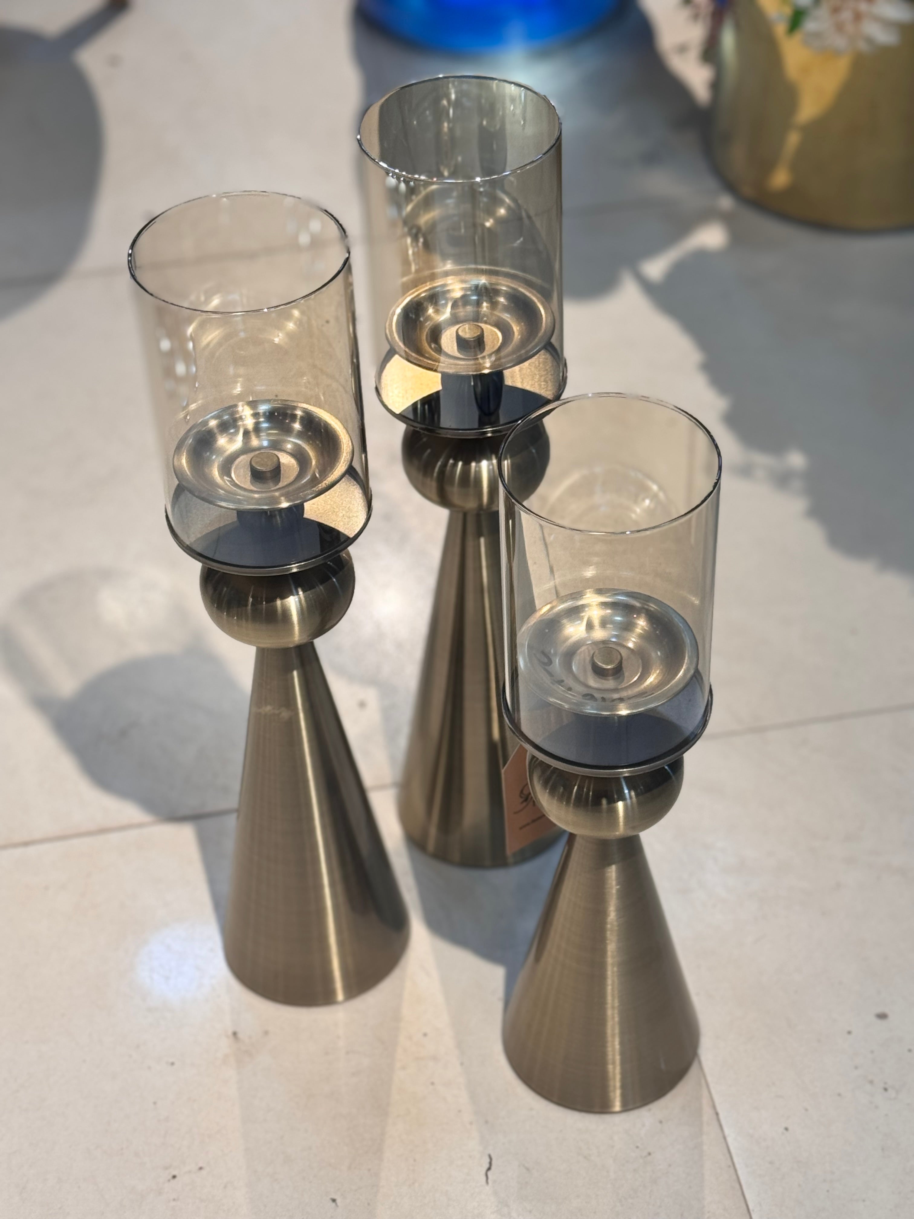 Luxury Brass Candle Stands with Glass Holders 🌟