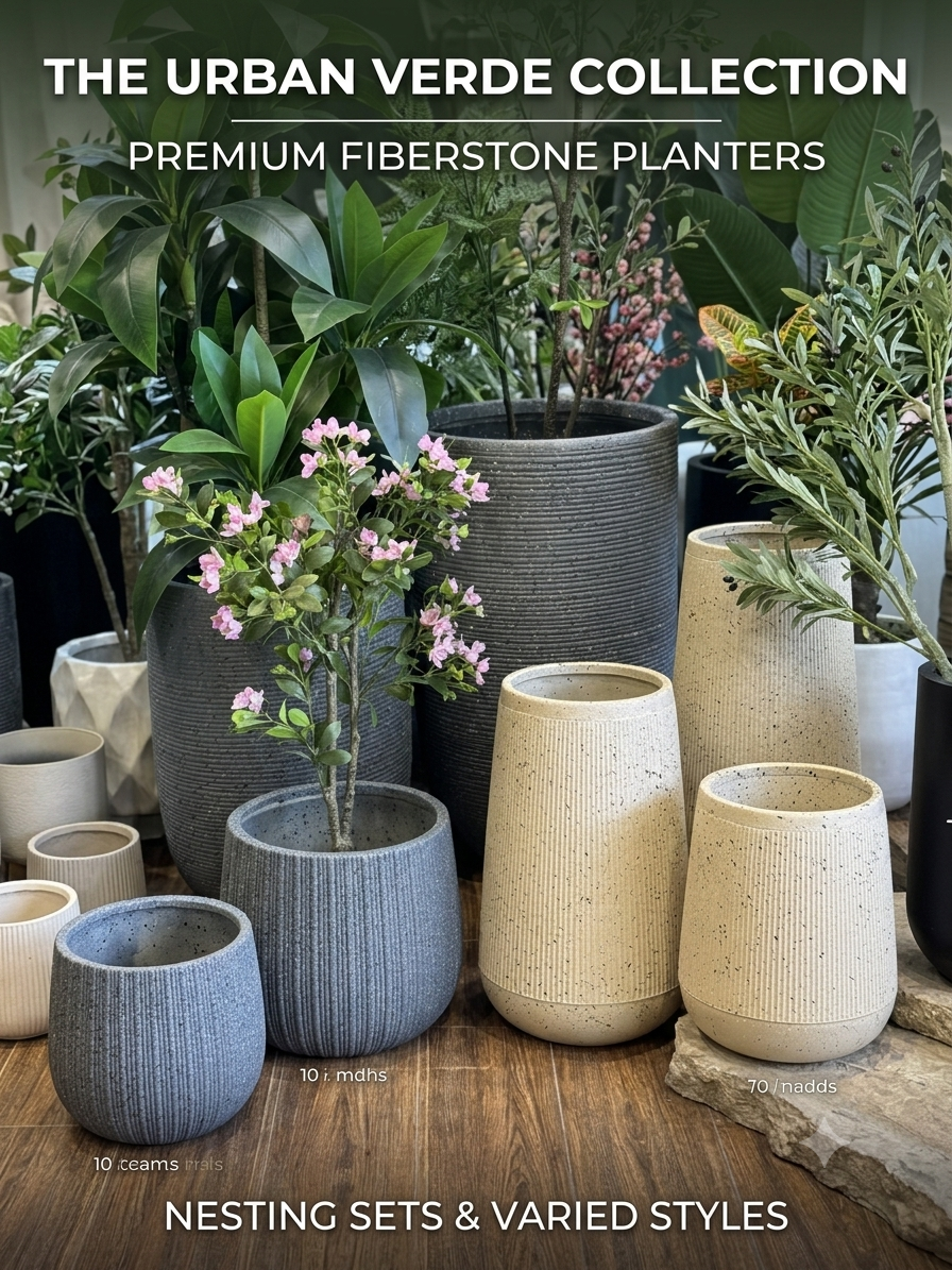 Modern Ribbed Terrazzo & Speckled Fiberstone Planters