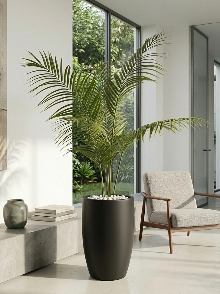 Artificial Majesty Palm in Matte Black Architectural Tapered Planter
