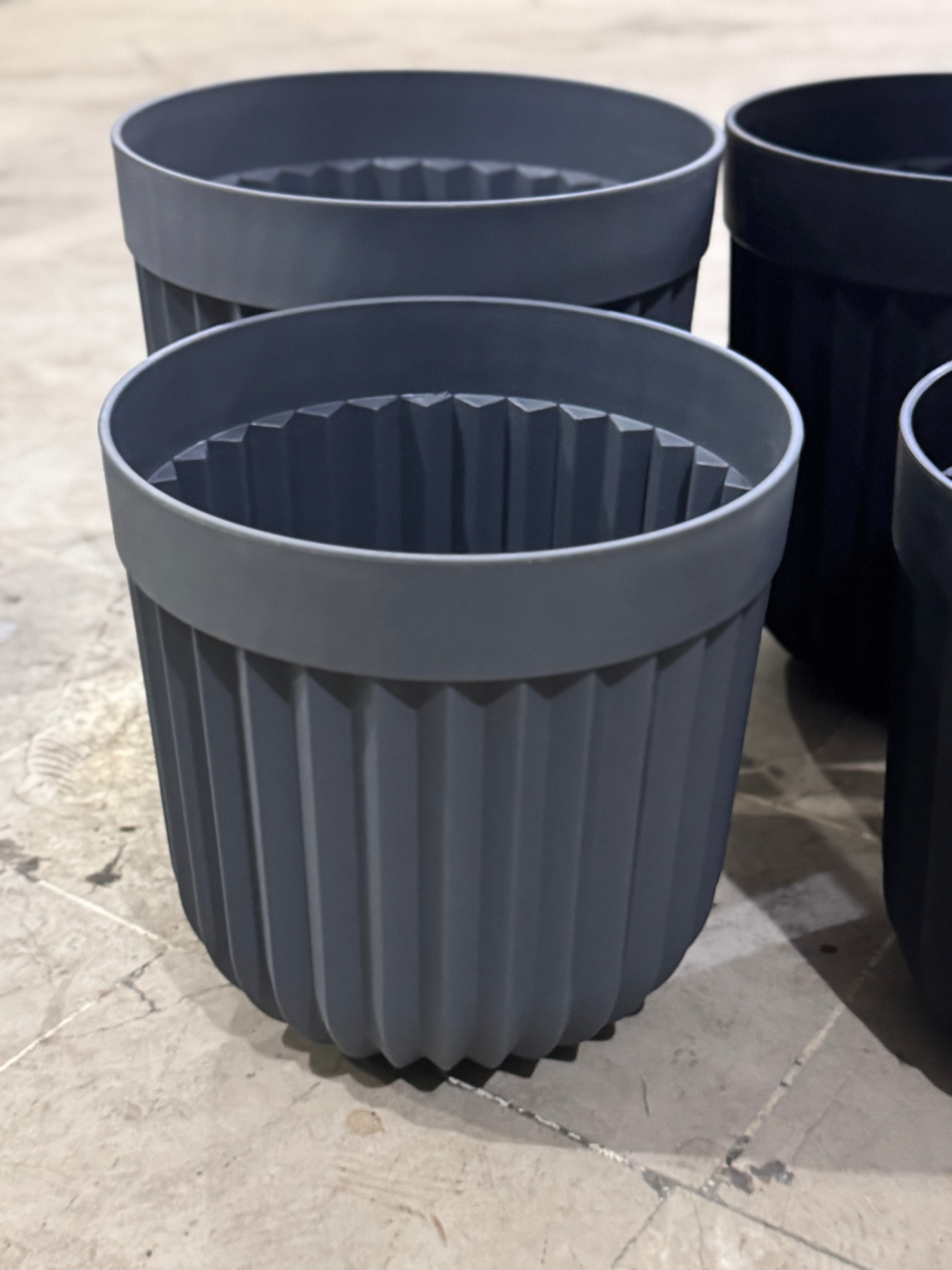Modern Black Ribbed Planter Set