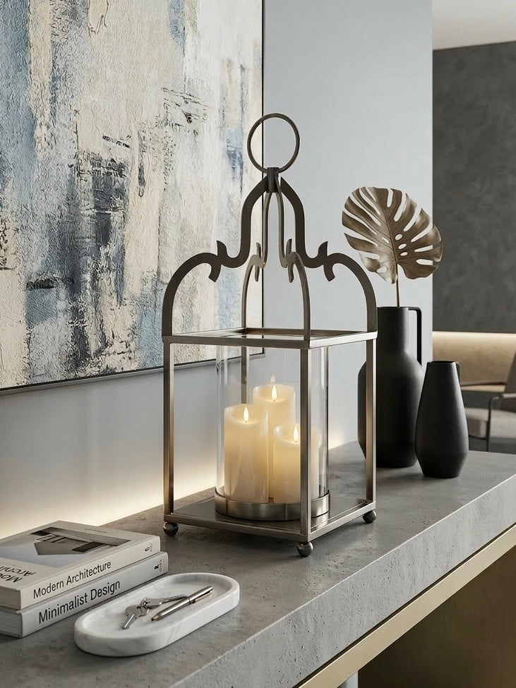 Metal Lantern with Glass Hurricane