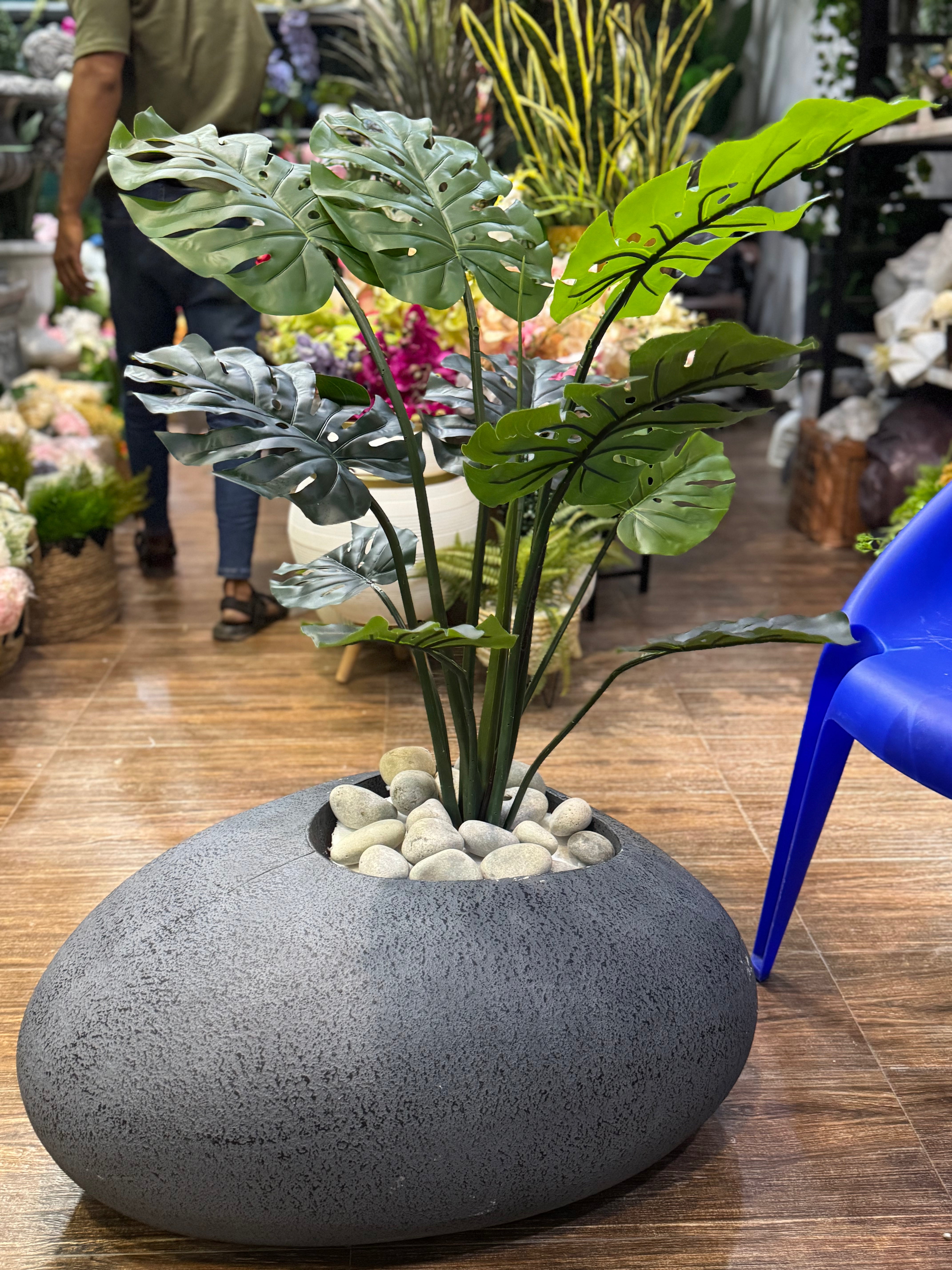 Premium Artificial Monstera Deliciosa in Pebble Planter