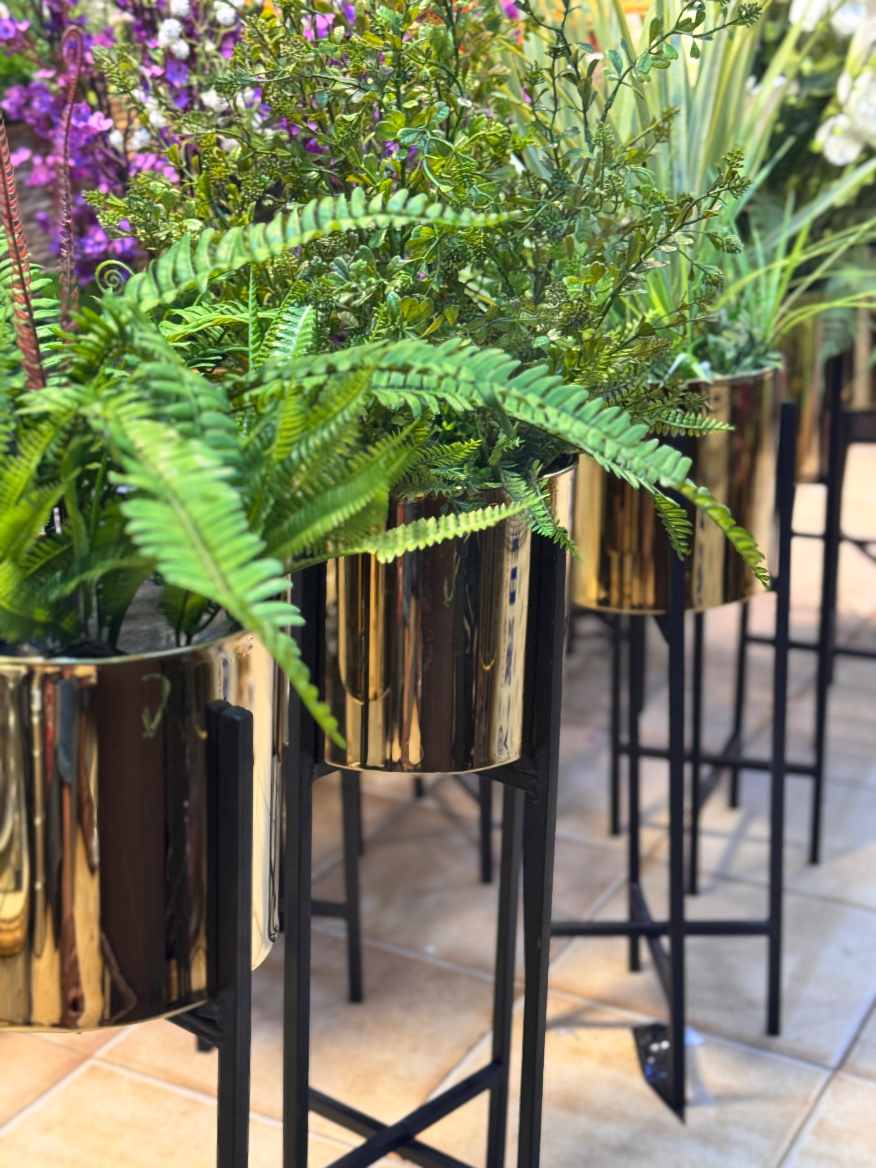 Metal stand with plants