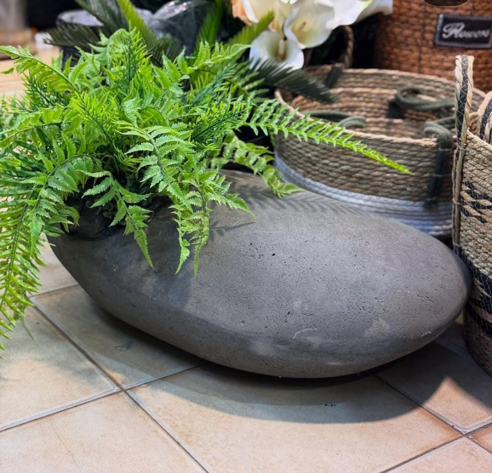 Stone shaped Fiber Planters with fillers