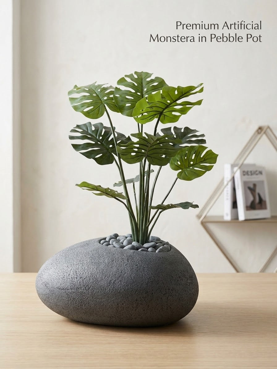Premium Artificial Monstera Deliciosa in Pebble Planter