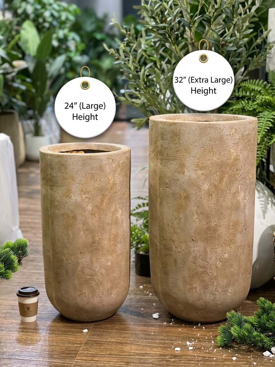 Sandstone Cylindrical Planter - Textured Modern Column Pot