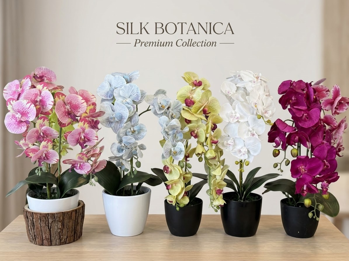 Premium Artificial Phalaenopsis Silk Orchids in Decorative Pots