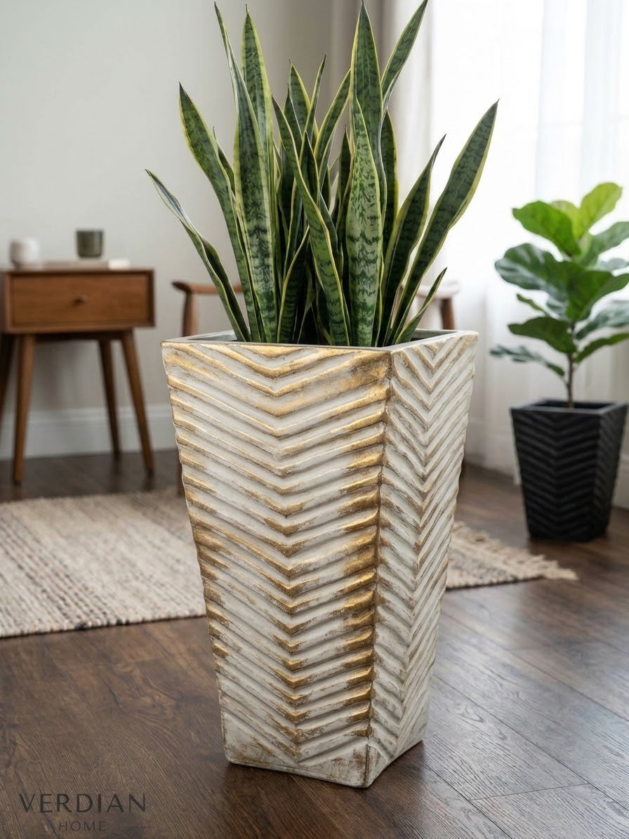 Textured Square Resin Tall Planter