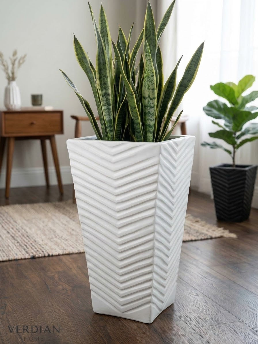 Textured Square Resin Tall Planter