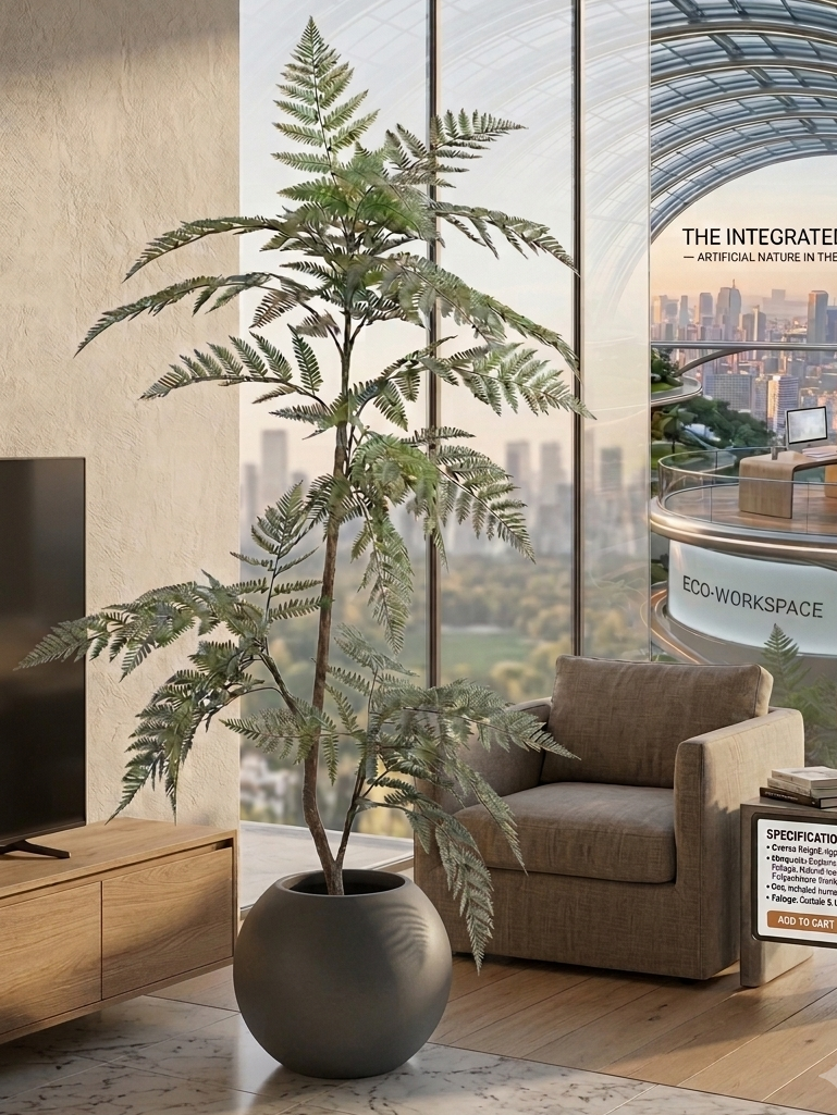 Premium Artificial Tree-Form Fern with Modern White Round Pot