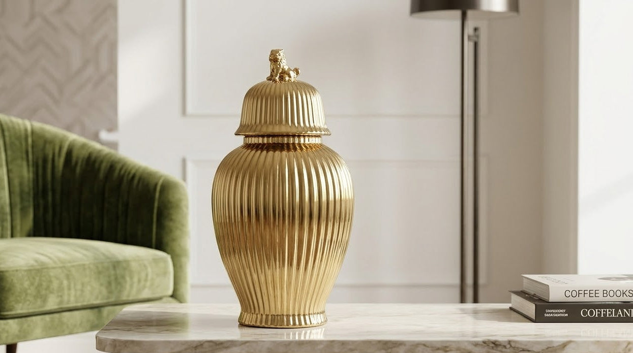 Opulent Gold Ribbed Temple Jars