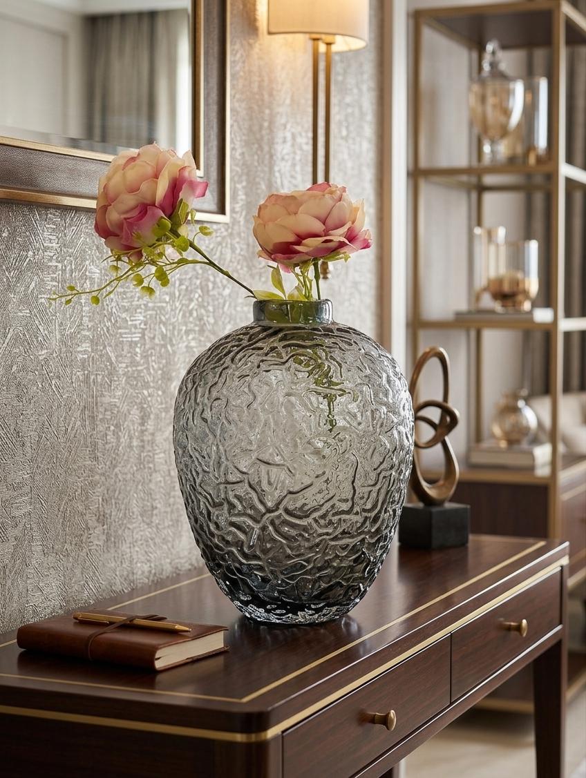 Ethereal Textured Glass Vase – Smoke  Collection