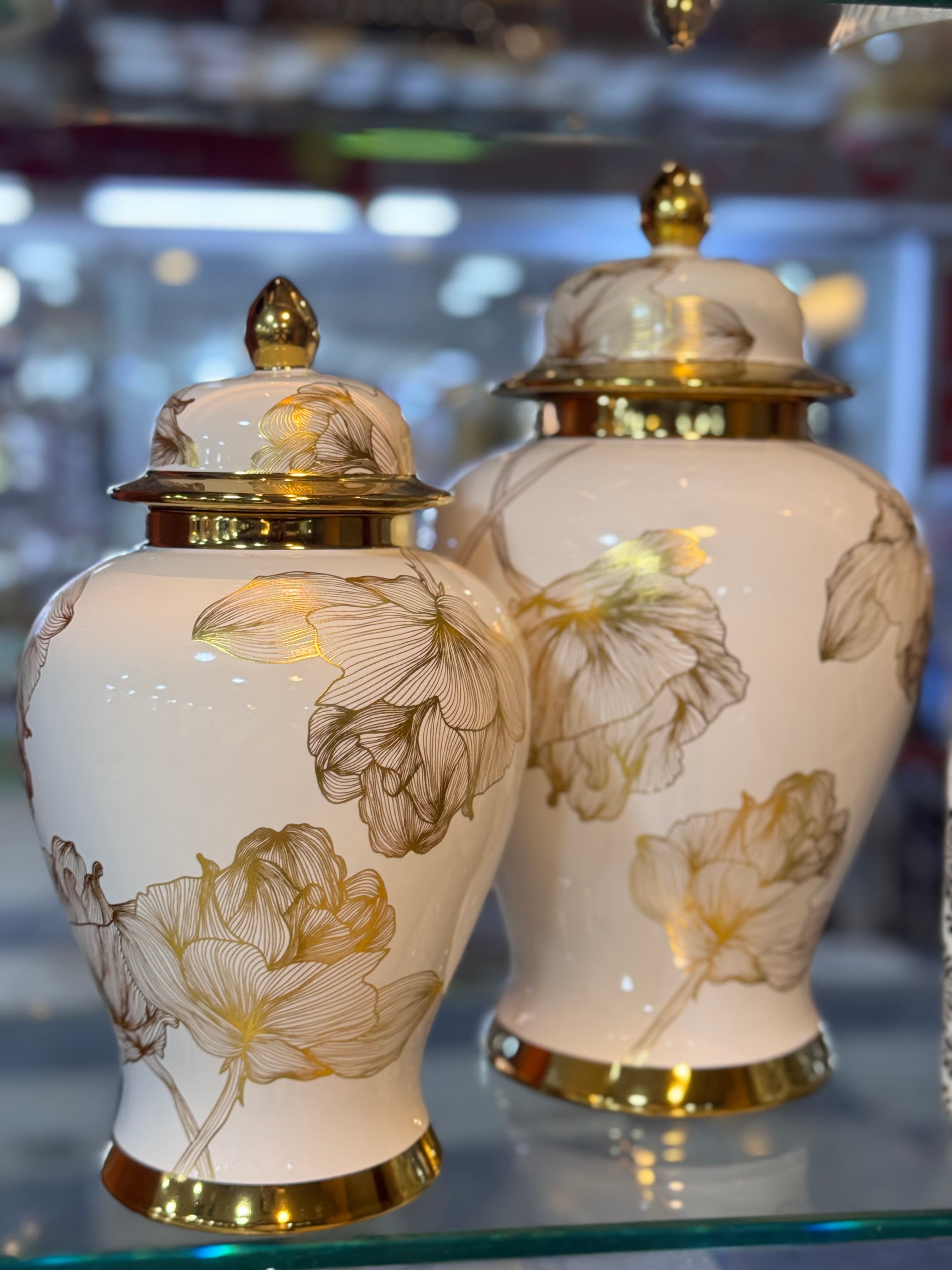 Golden Bloom Ginger Jar – Marble & Gold Floral (set of 2 )